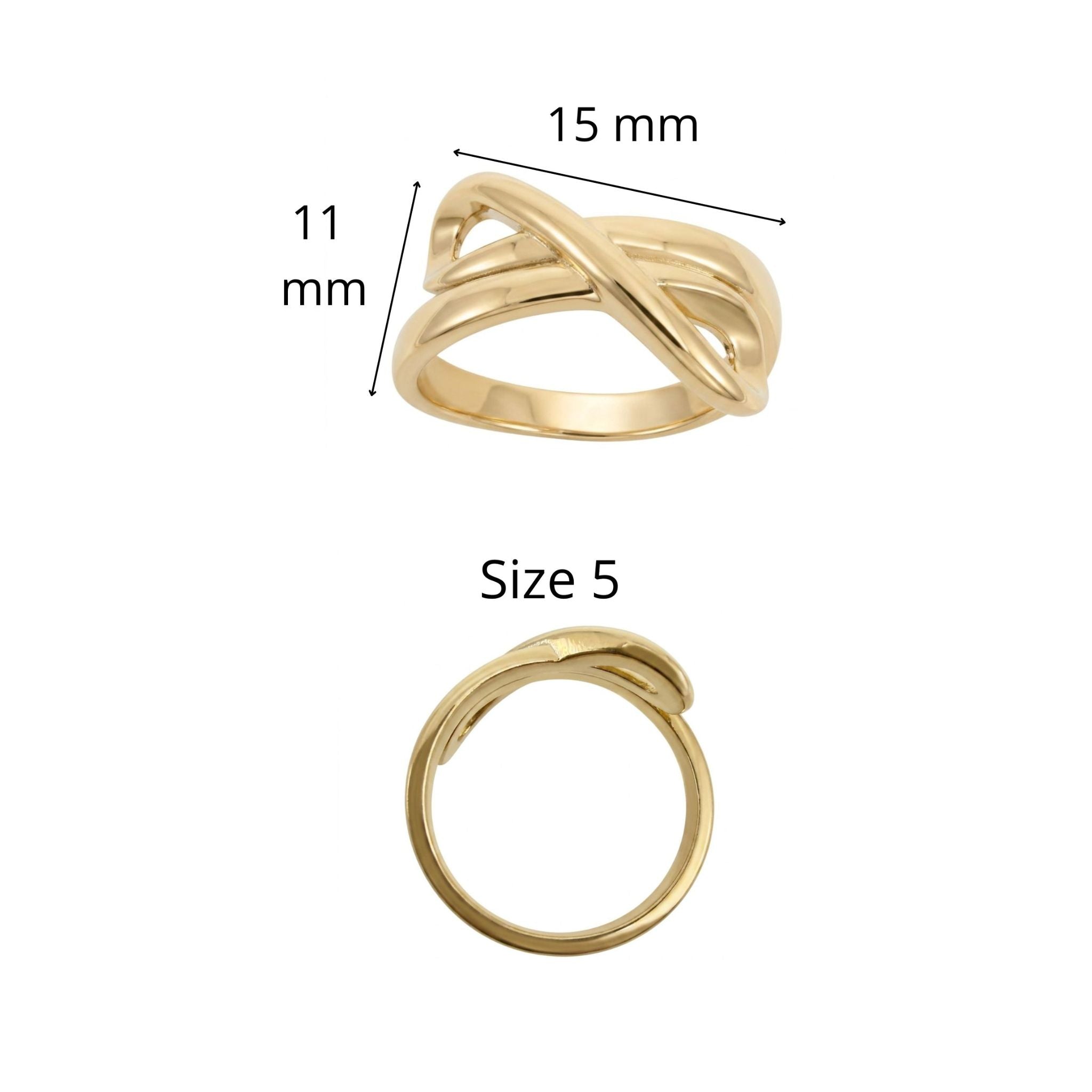 Anillo de Infinito en Oro 10K para Mujer TuOro® talla 5, con diseño de 15 x 11 mm.