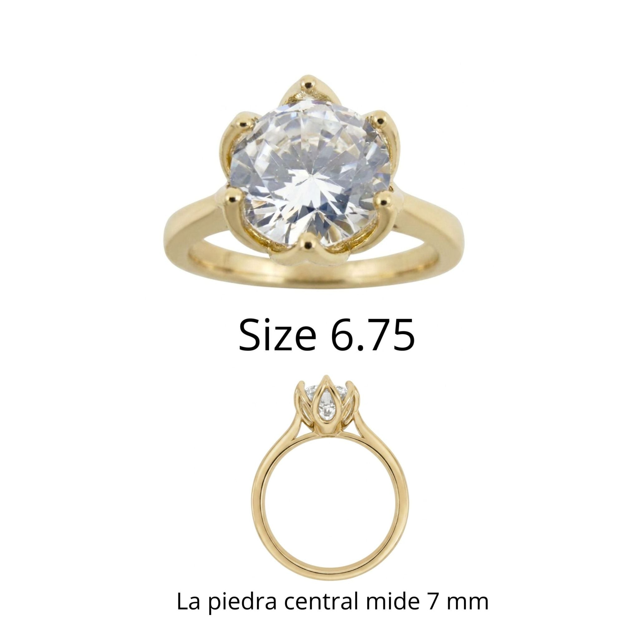 Anillo de Oro 10K para Mujer con Circonia TuOro® talla 6.75, con piedra central redonda de 7 mm.