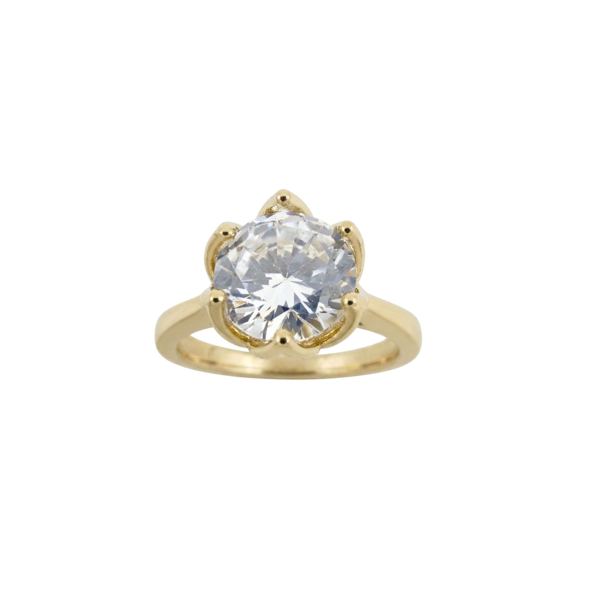 Anillo de Oro 10K para Mujer con Circonia TuOro® visto de frente, con piedra redonda central de 7 mm.