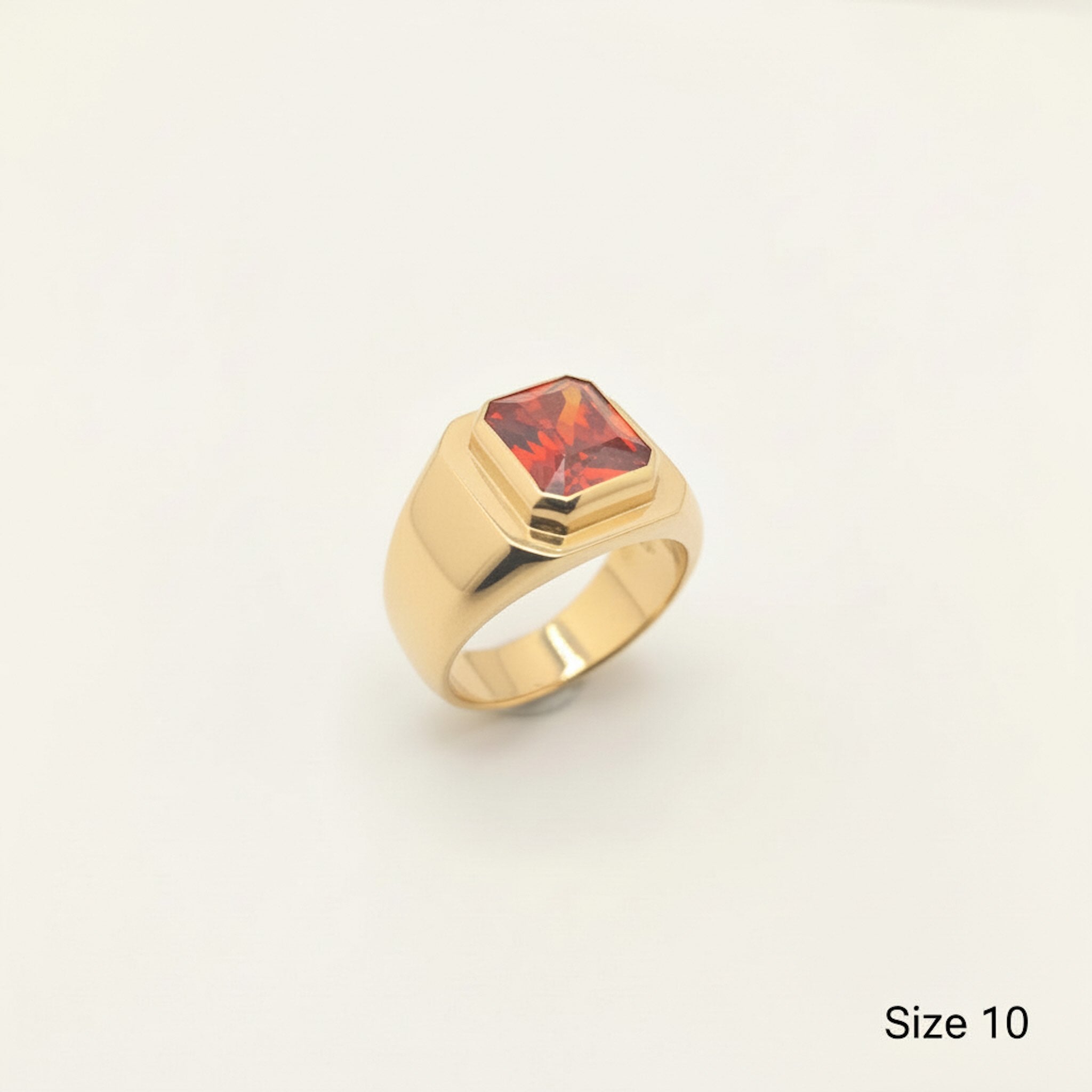 anillo de oro 14k con circonia roja redonda estilo sello size 10 tuoro