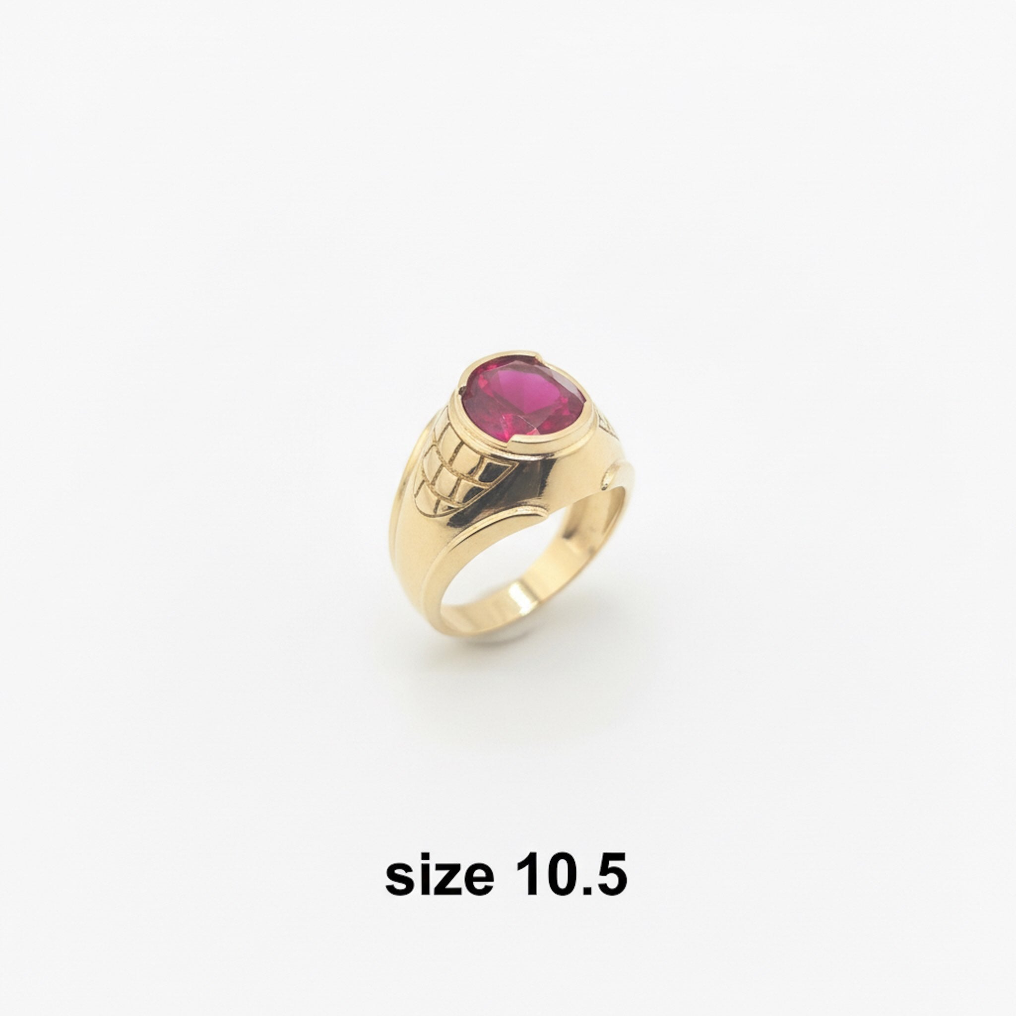 anillo de oro 14k con circonia roja ovalada estilo sello size 10.5 tuoro