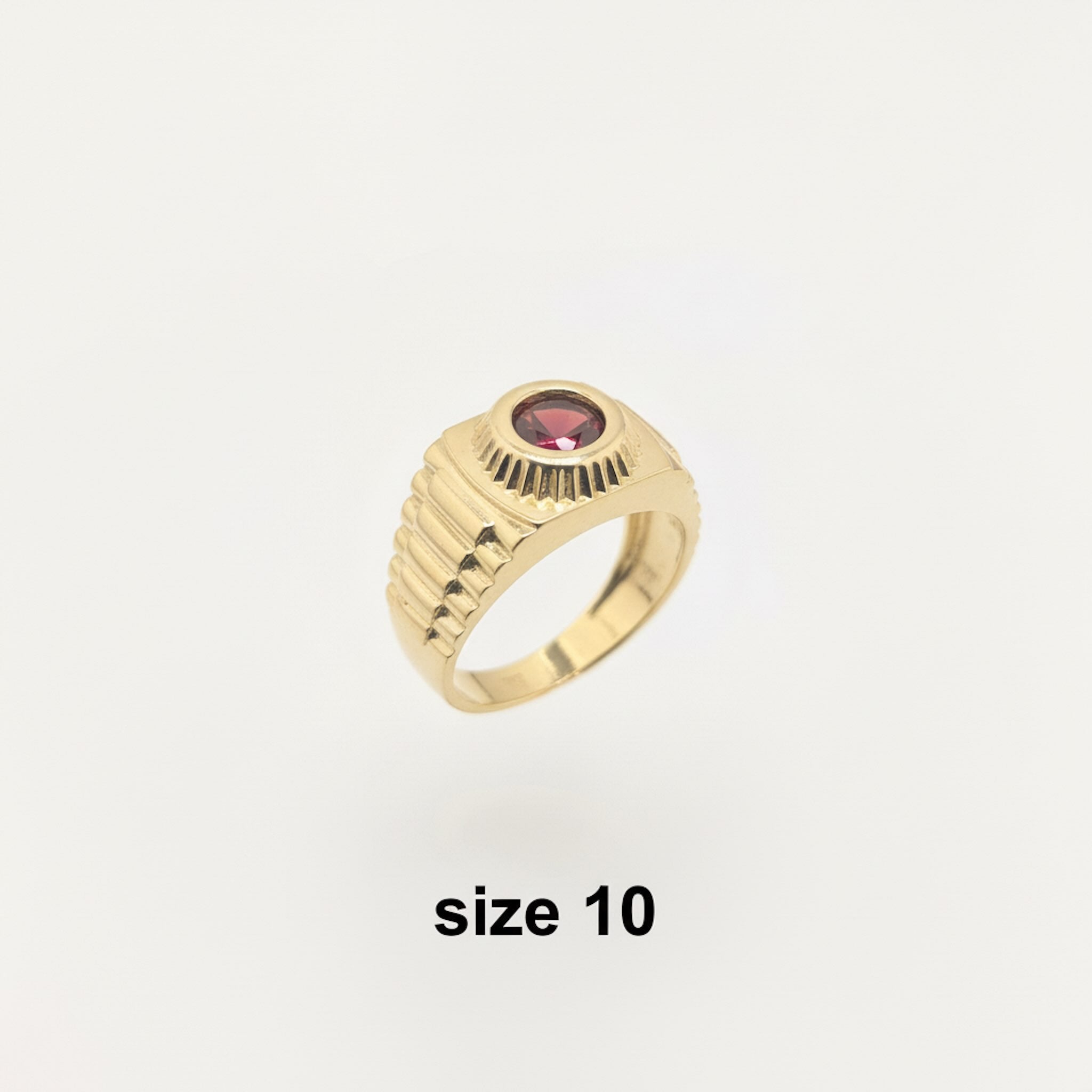 anillo de oro 14k con circonia roja redonda estilo sello size 10 tuoro