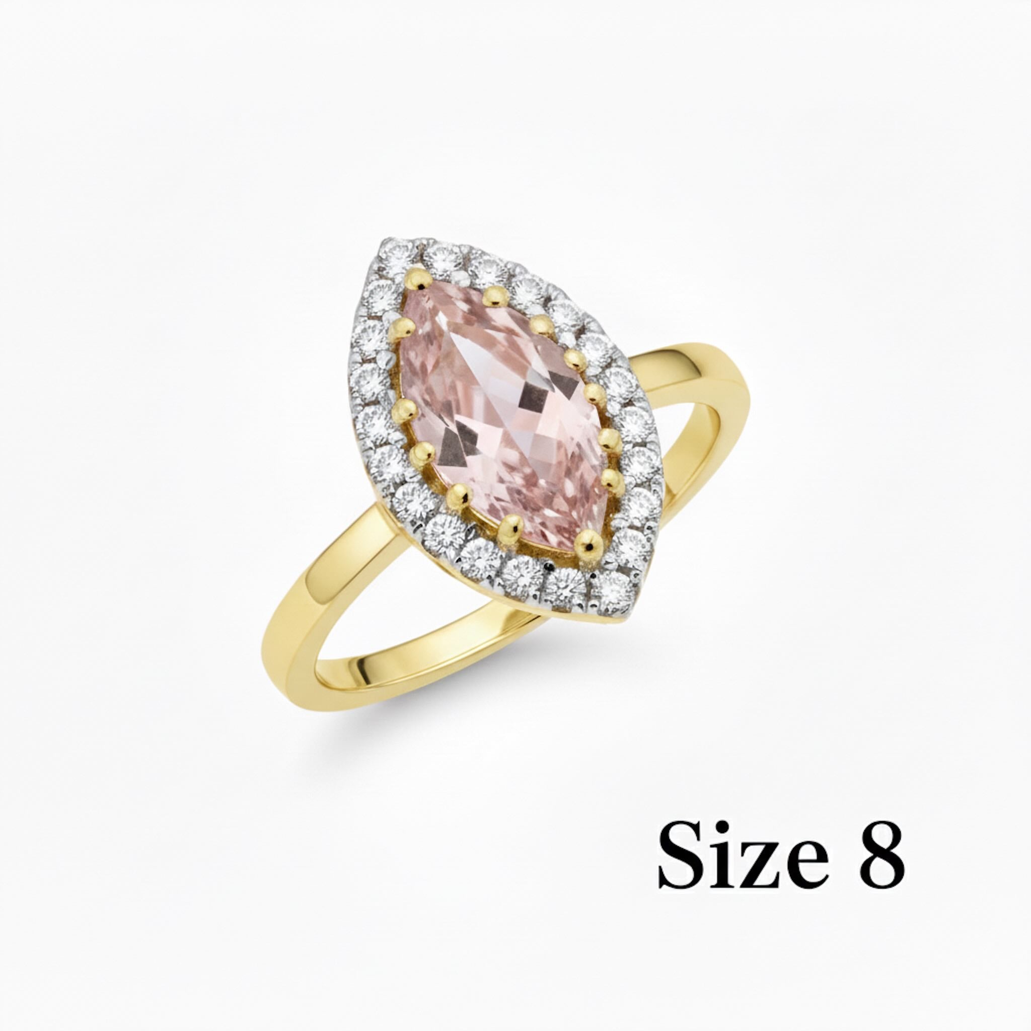 Anillo de Oro 14K con circonia rosada marquesa y halo de circonias talla 8 - TuOro
