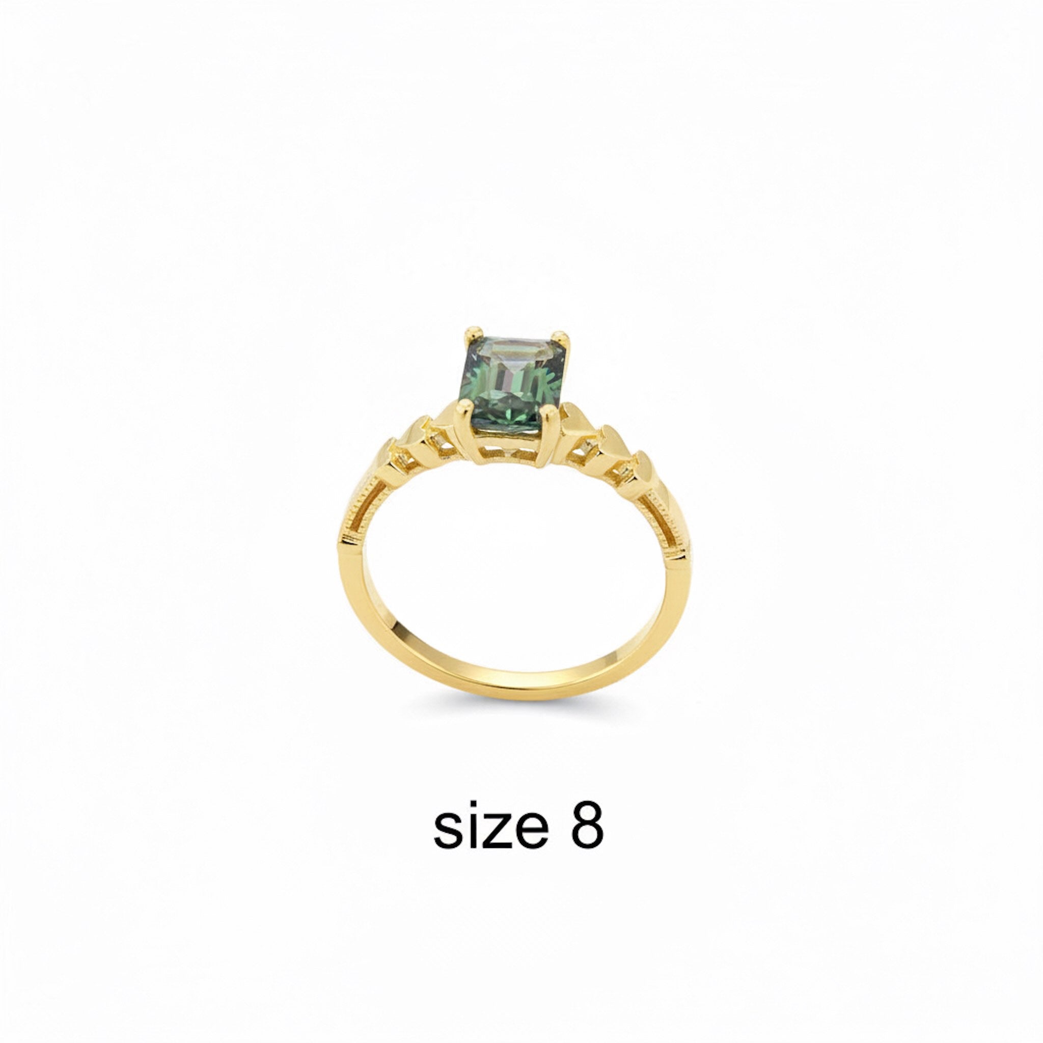 Anillo de Oro 14K con circonia verde cuadrada estilo solitario talla 8 - TuOro