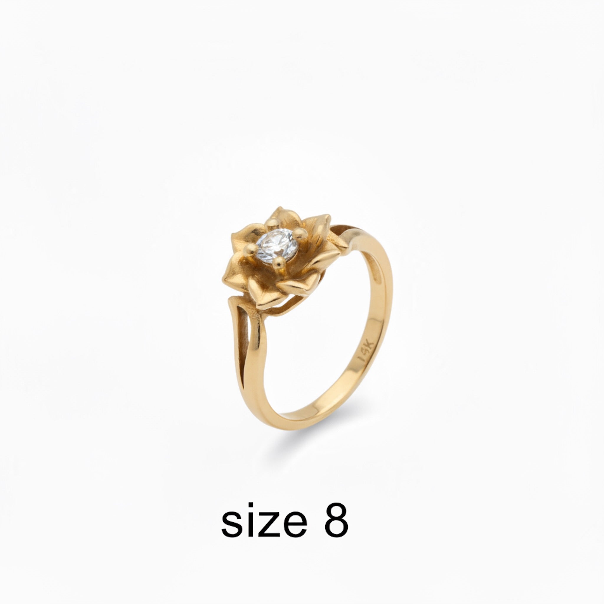 Anillo de Oro 14K con diseño de flor y circonia blanca central talla 8 - TuOro