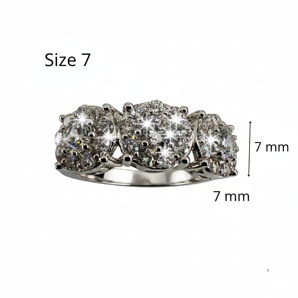 Anillo de promesa tres piedras de Plata 925 con circonias y acabado en rodio, talla 7 y medidas del diseño, TuOro