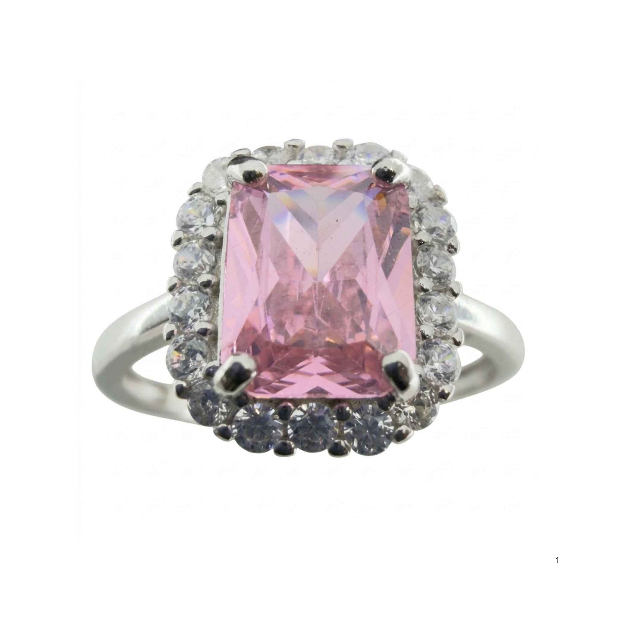 Anillo Rosa Cojín en Plata 925 con circonia rosa central y halo de circonias brillantes de TuOro