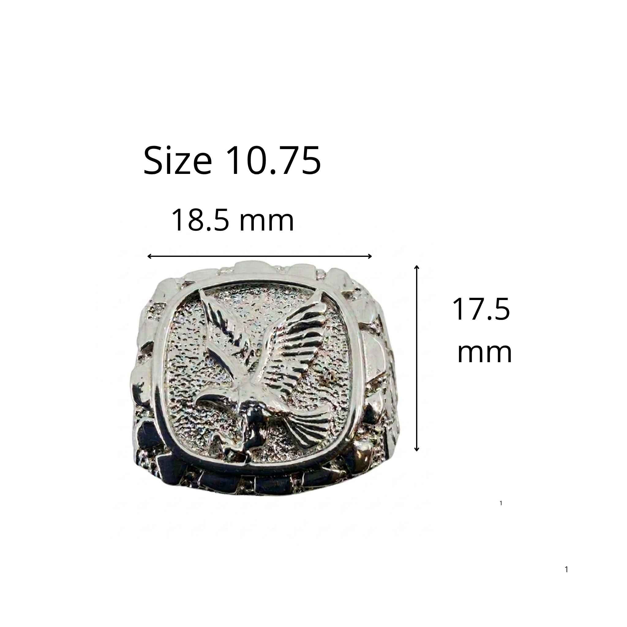 Anillo de Sello con Águila de Plata 925 con guía de medidas de la parte superior y talla de referencia para facilitar la elección.