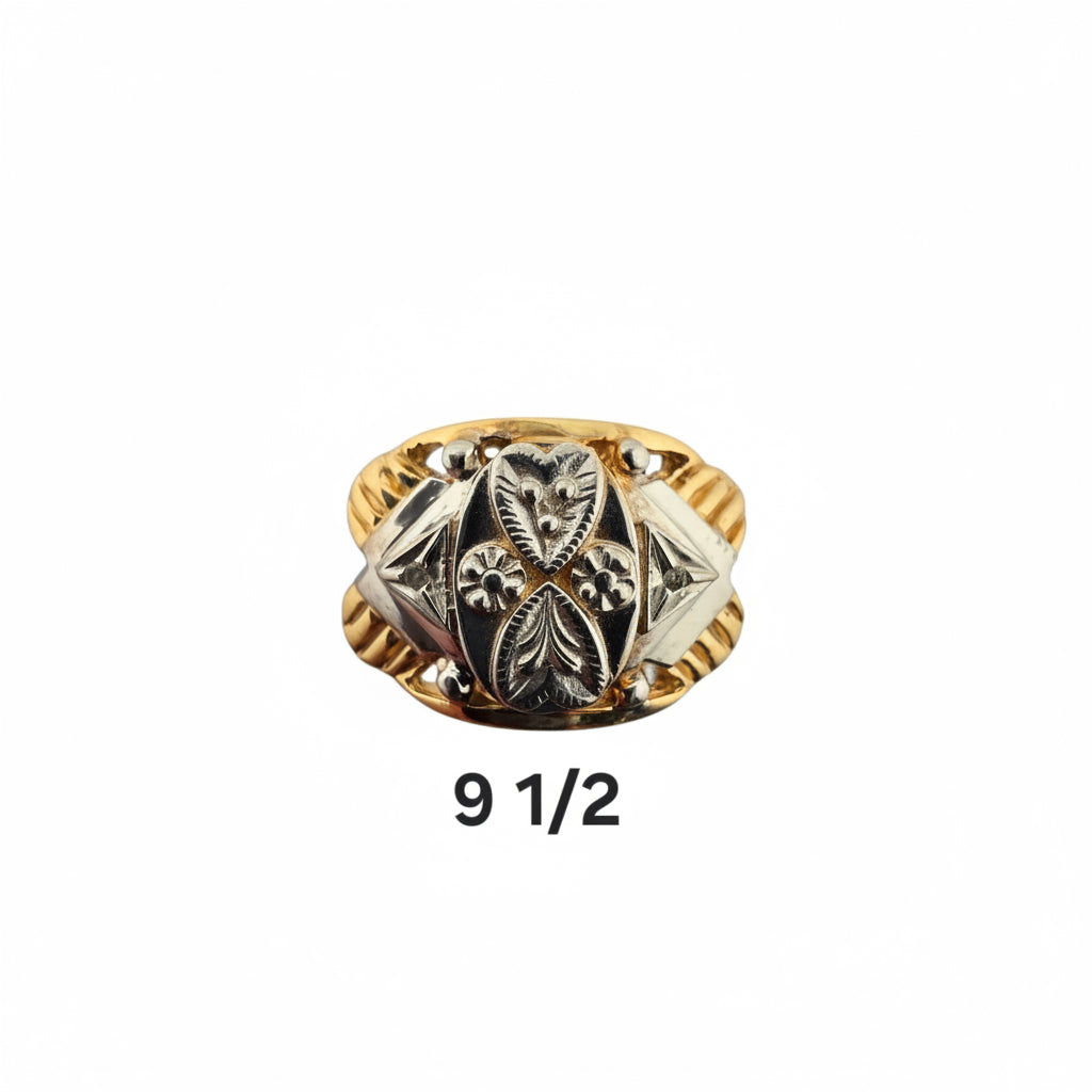 Anillo de sello clásico en Oro 14K con diseño abstracto bicolor talla 9 1/2 de TuOro