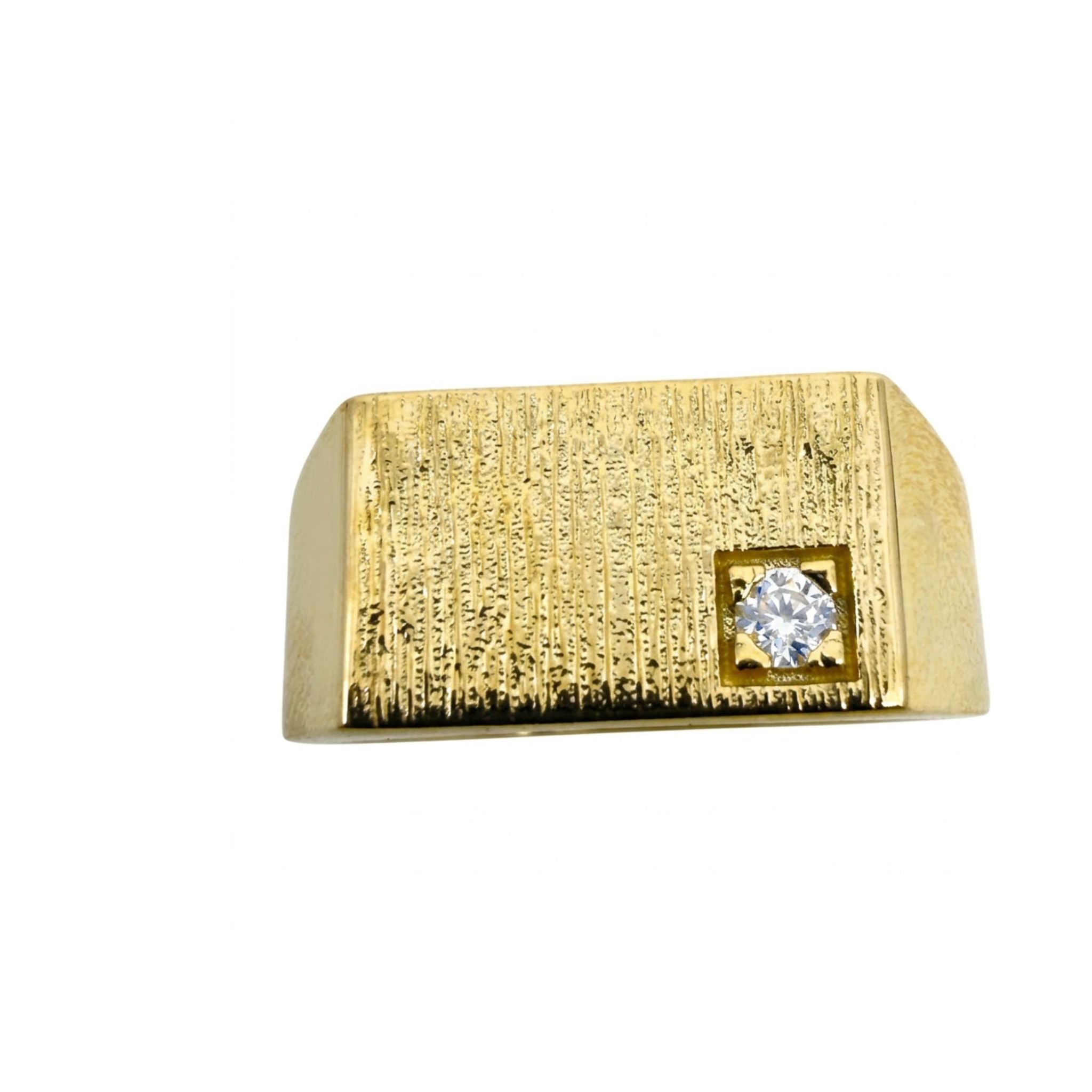 Anillo de Sello para Meñique en Oro 10K con Circonia TuOro® visto de frente, con diseño pulido y circonia central.