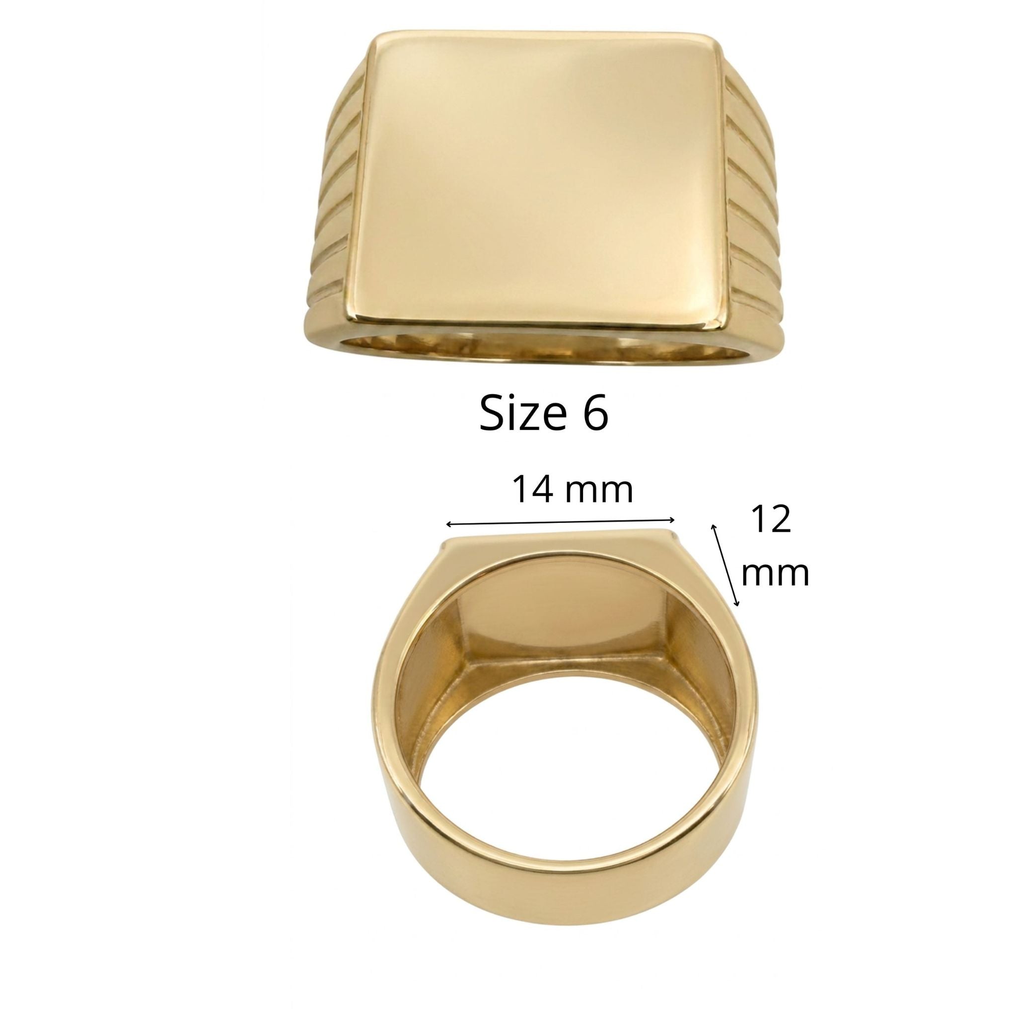 Anillo de sello para meñique en oro 10K TuOro® talla 6, con superficie de 14 x 12 mm.