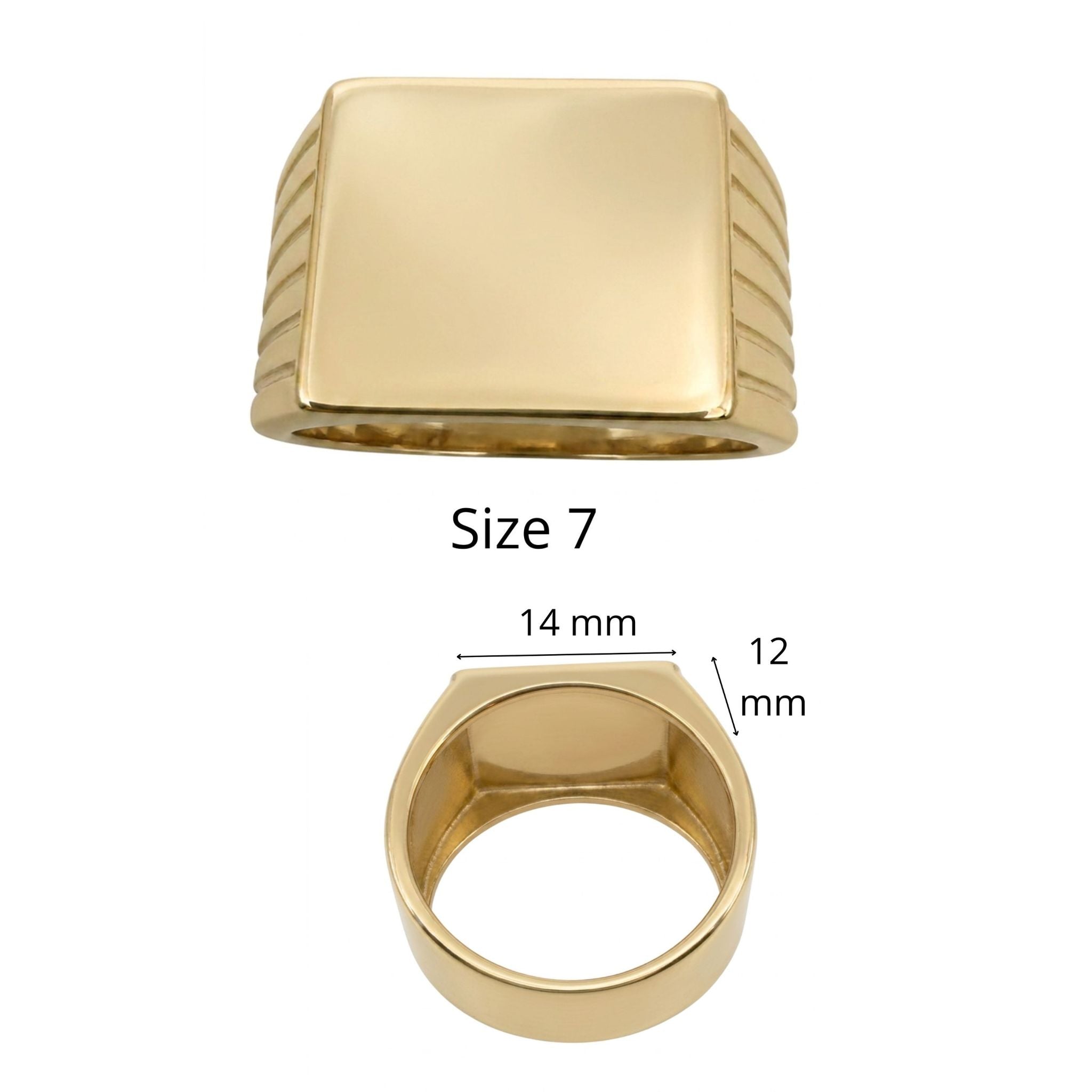 Anillo de sello para meñique en oro 10K TuOro® talla 7, con superficie para personalización de 14 x 12 mm.