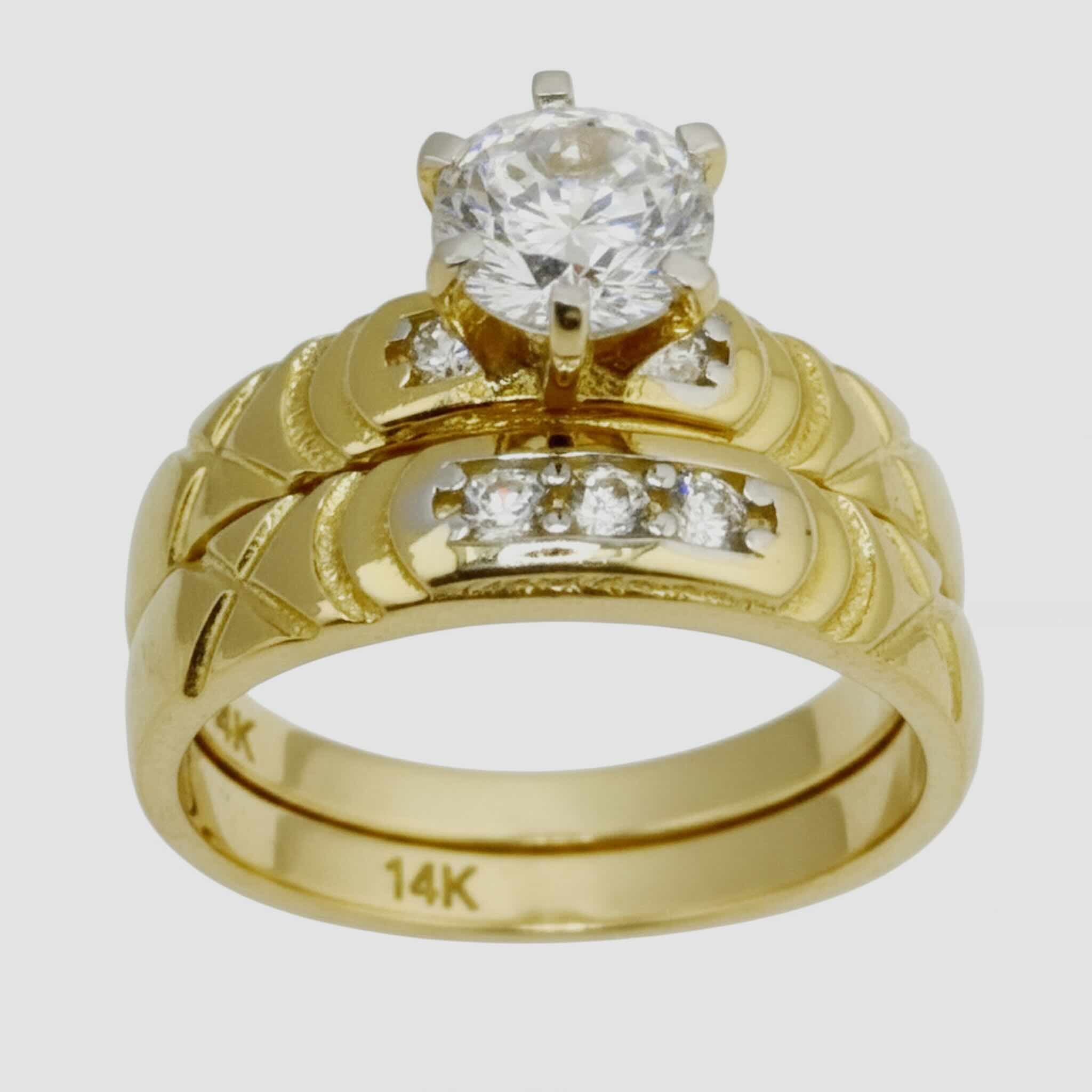Anillo de compromiso moderno en Oro 14K con diseño curvo y circonias tipo pavé, vista frontal TuOro