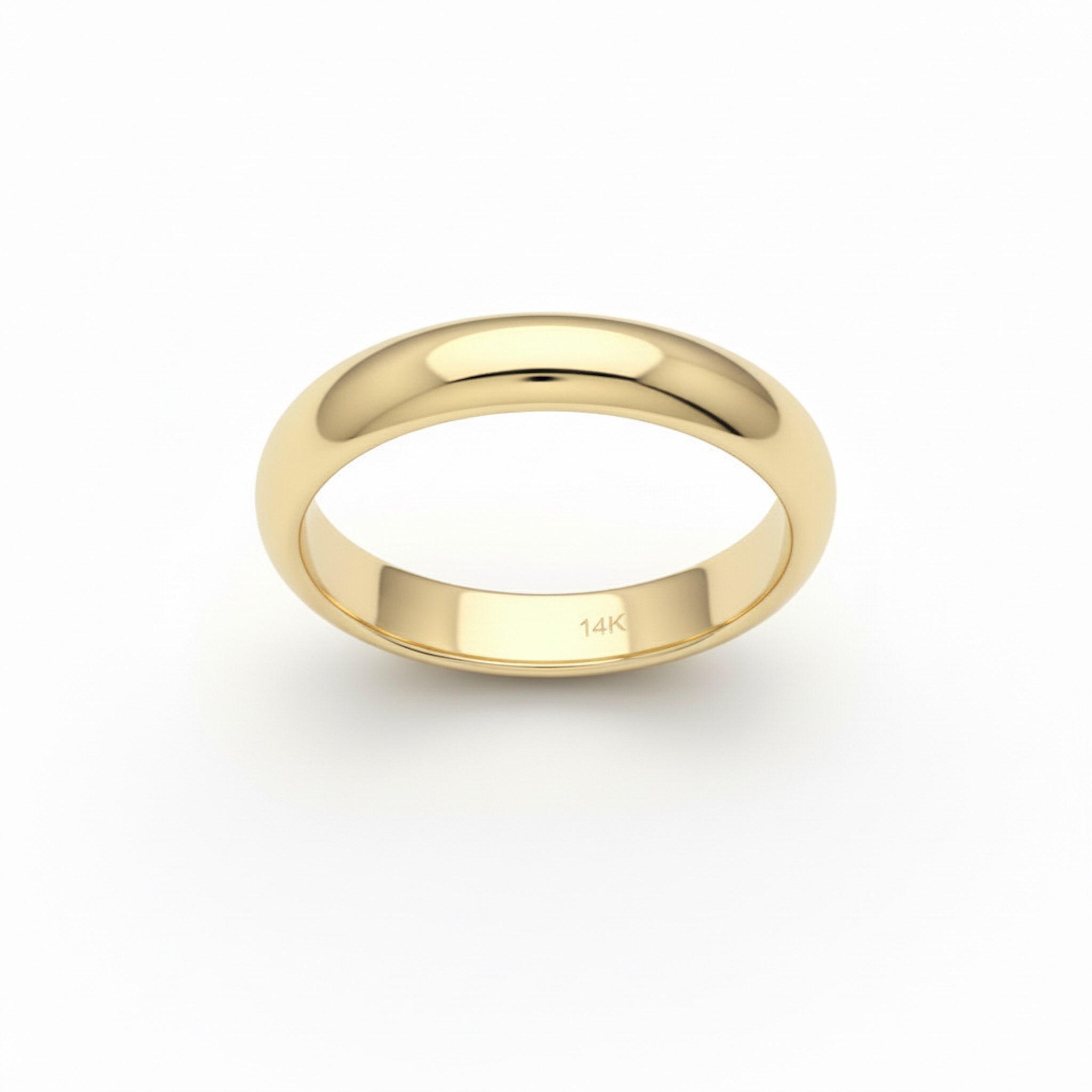 Anillos lisos de Oro 14K 3.8 mm TuOro en vista frontal con ancho uniforme y acabado pulido brillante sobre fondo blanco