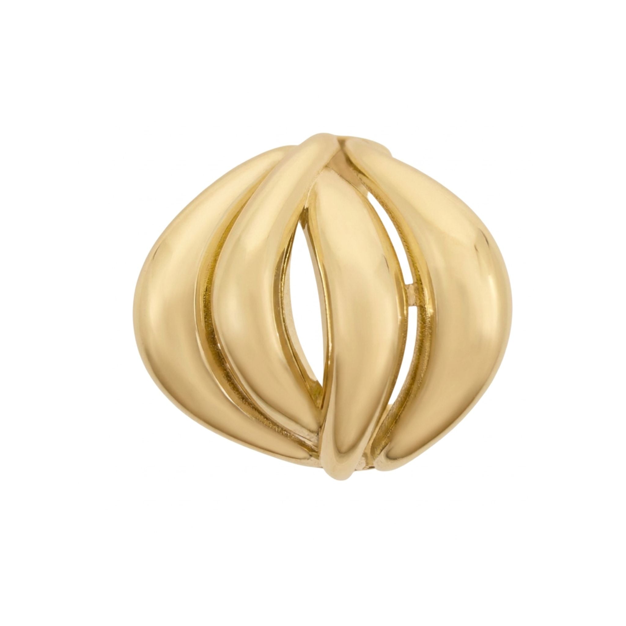Anillo llamativo en Oro 10K TuOro® con diseño voluminoso de curvas pulidas y acabado brillante, vista frontal sobre fondo blanco.