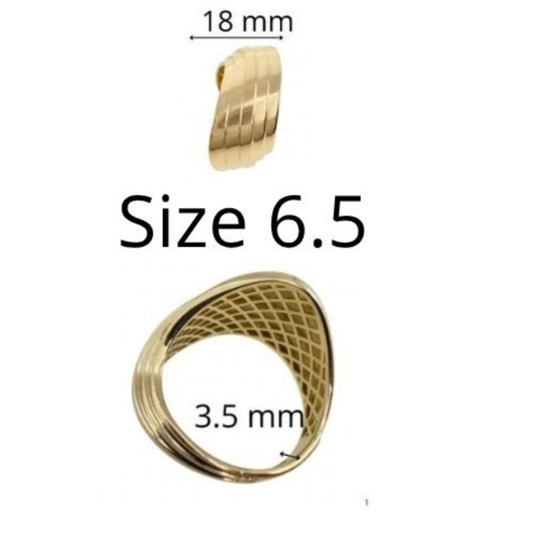 Anillo llamativo en Oro 10K con galería, talla 6.5, diseño acanalado de 18 mm y banda de 3.5 mm, TuOro.
