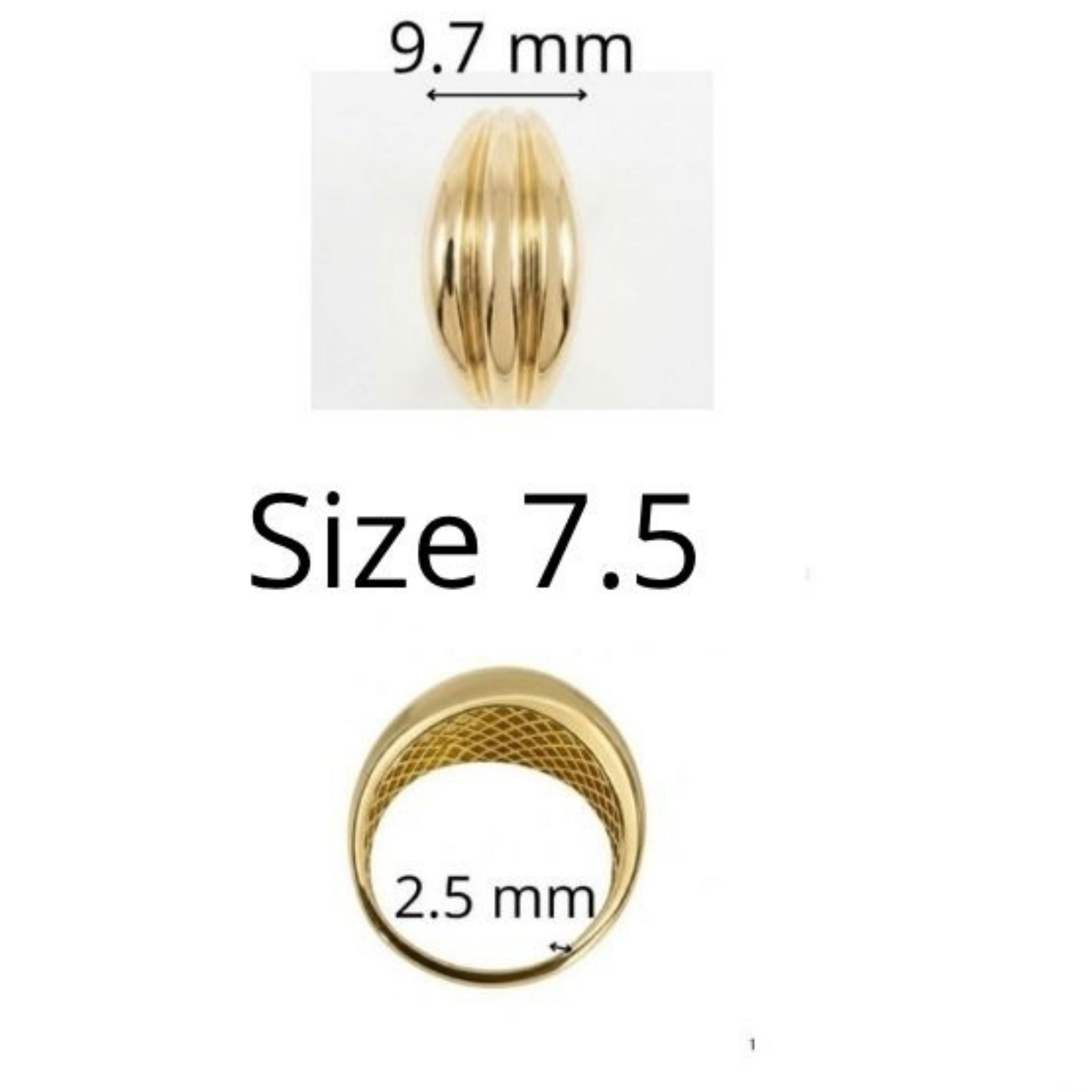 Anillo llamativo en Oro 10K con galería, talla 7.5, diseño de líneas curvas de 9.7 mm y banda de 2.5 mm, TuOro.