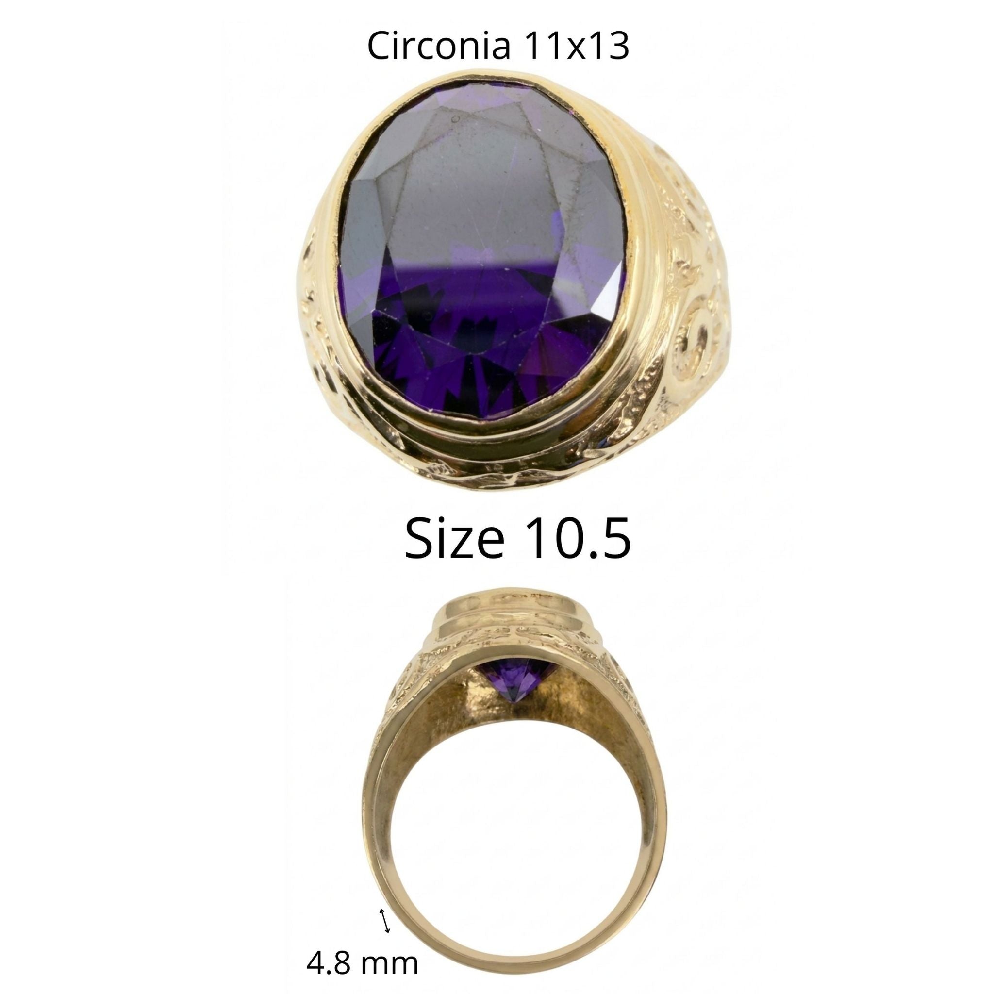 Anillos de Oro 10K para Hombre, variante Ovalada Amatista talla 10.5, con circonia de 11 × 13 mm y aro de 4.8 mm.