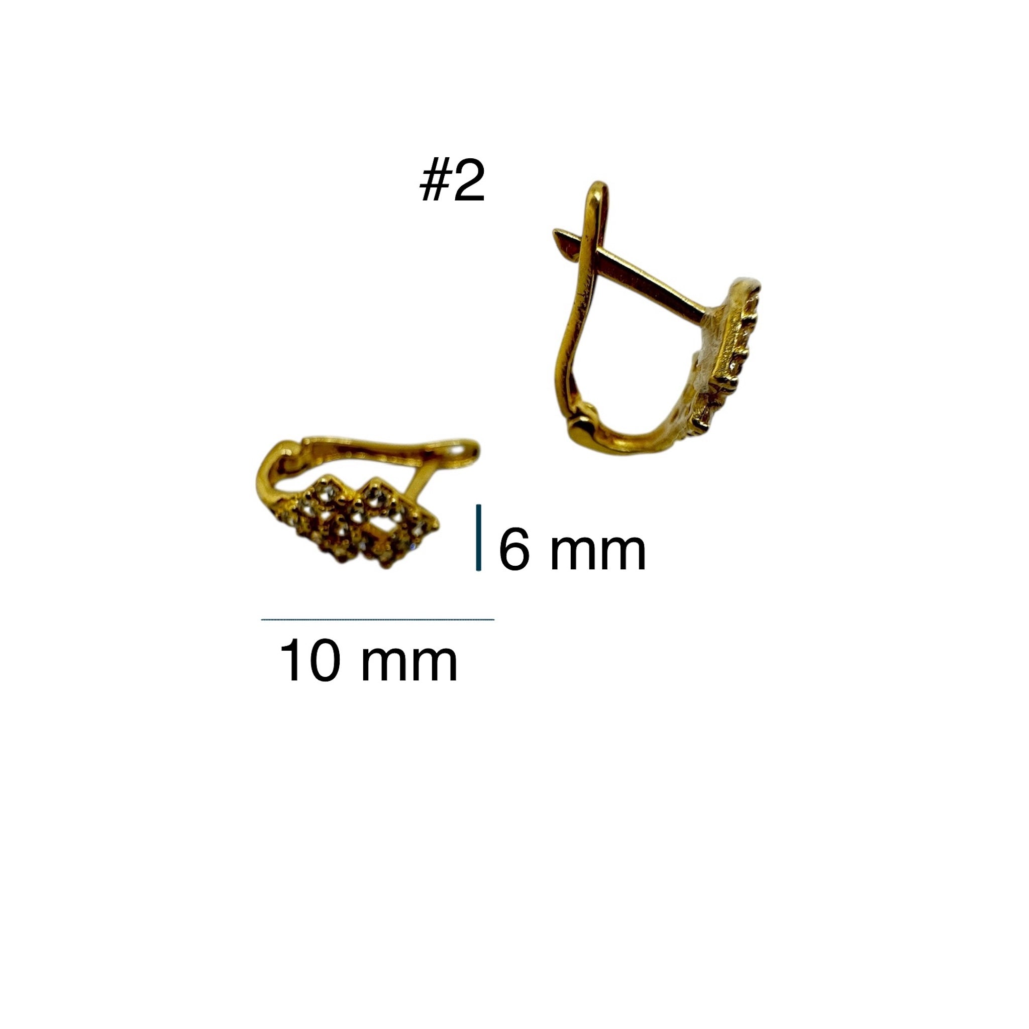 Arete doble rombo pequeño, cierre catalan en Oro 14K, 6x10 mm. TuOro.