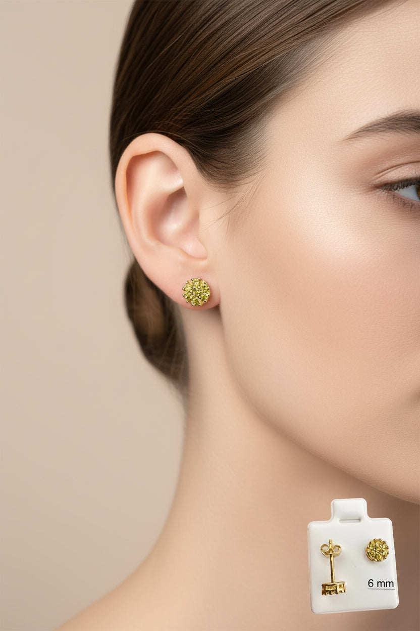 Arete pequeño con cierre mariposa en oro 14K, diseño redondo en pavé de circonias, 6 mm de diámetro, estilo elegante y brillante para uso diario, TuOro.