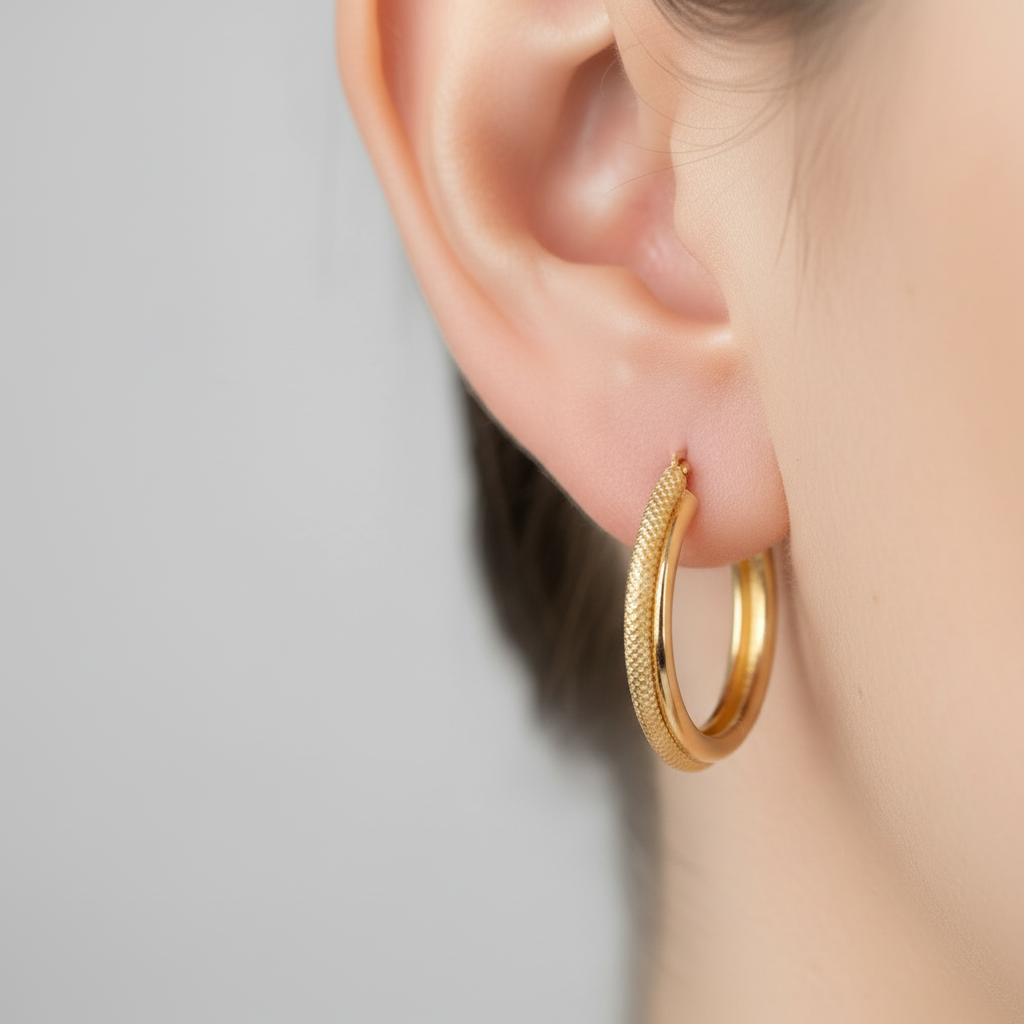 Argollas doble aro en Oro 14K con diseño liso y satinado