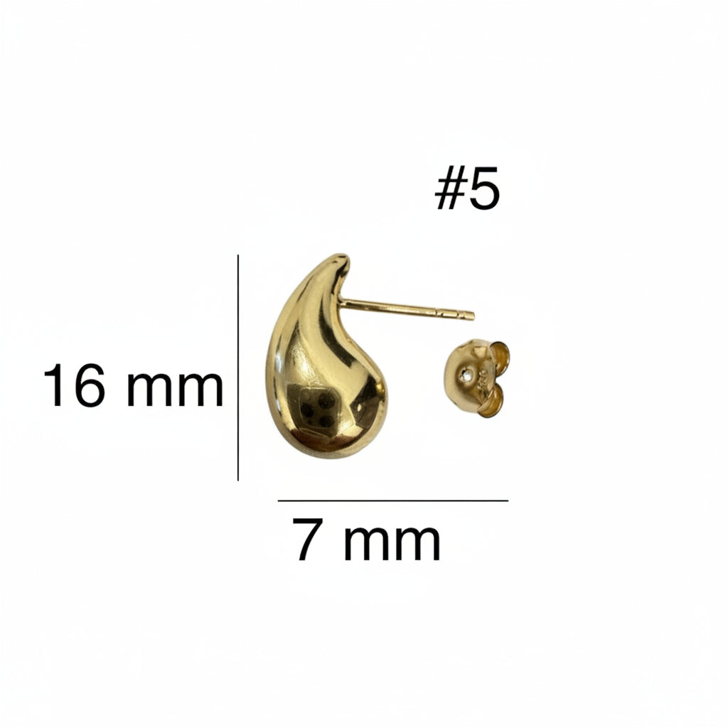 Aretes tipo gota lisa en Oro 14K de 16 x 7 mm TuOro