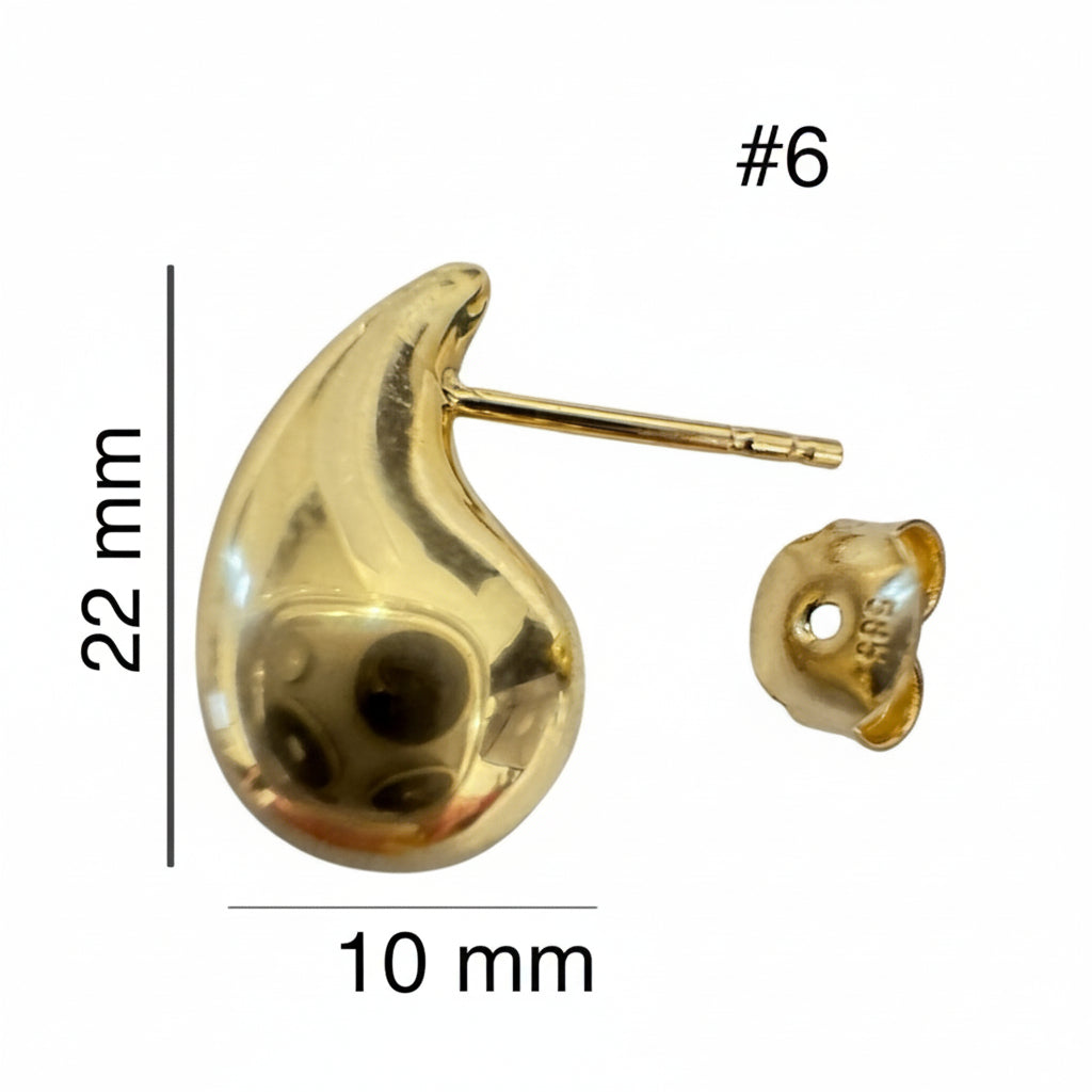 Aretes medianos tipo gota lisa en Oro 14K de 22 x 10 mm TuOro