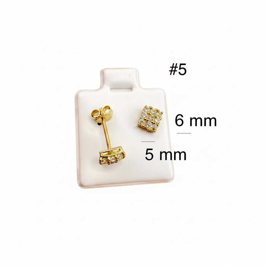 Aretes pequeños de oro 14K con diseño cuadrado y circonias brillantes de 6 mm, cierre mariposa, joyería fina para uso diario o regalo, TuOro.