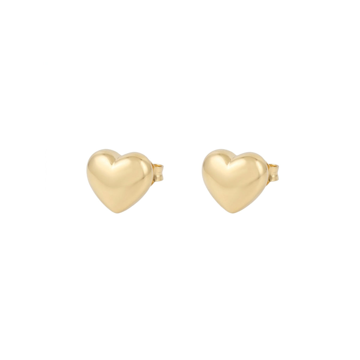 Aretes pequeños de Oro 10K corazón liso de 8.5 mm con cierre de mariposa – TuOro®