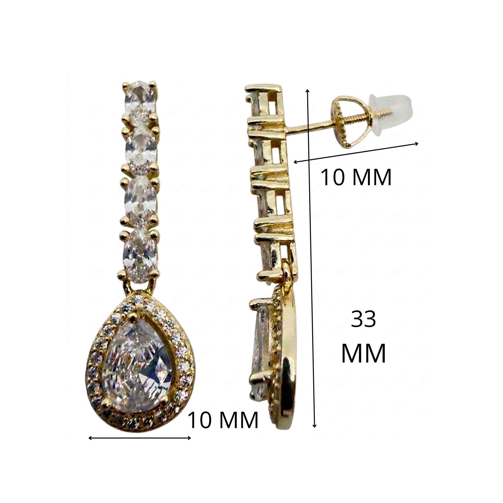 Arete de Plata 925 dorado con cierre de rosca y circonias brillantes, medidas 33 mm x 10 mm, TuOro