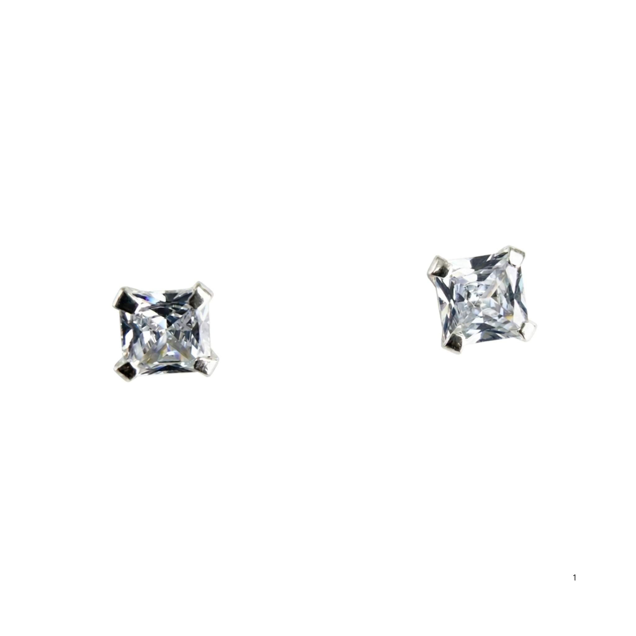 Par de aretes de Plata 925 con circonia cuadrada brillante y rosca de seguridad, diseño elegante para uso diario, TuOro.
