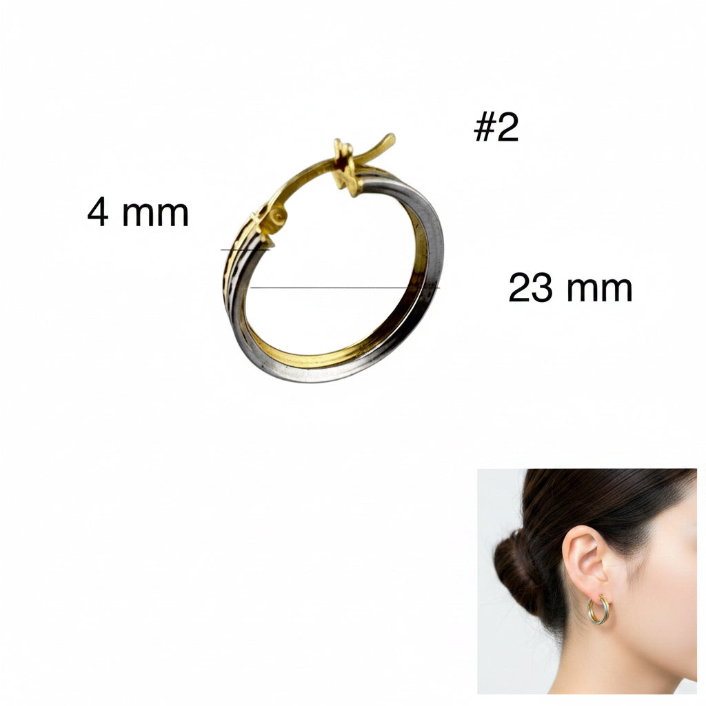 Argolla de oro 14K con diseño de doble aros bicolor y circonias, medida 4 x 23 mm, elegante y brillante., TuOro.