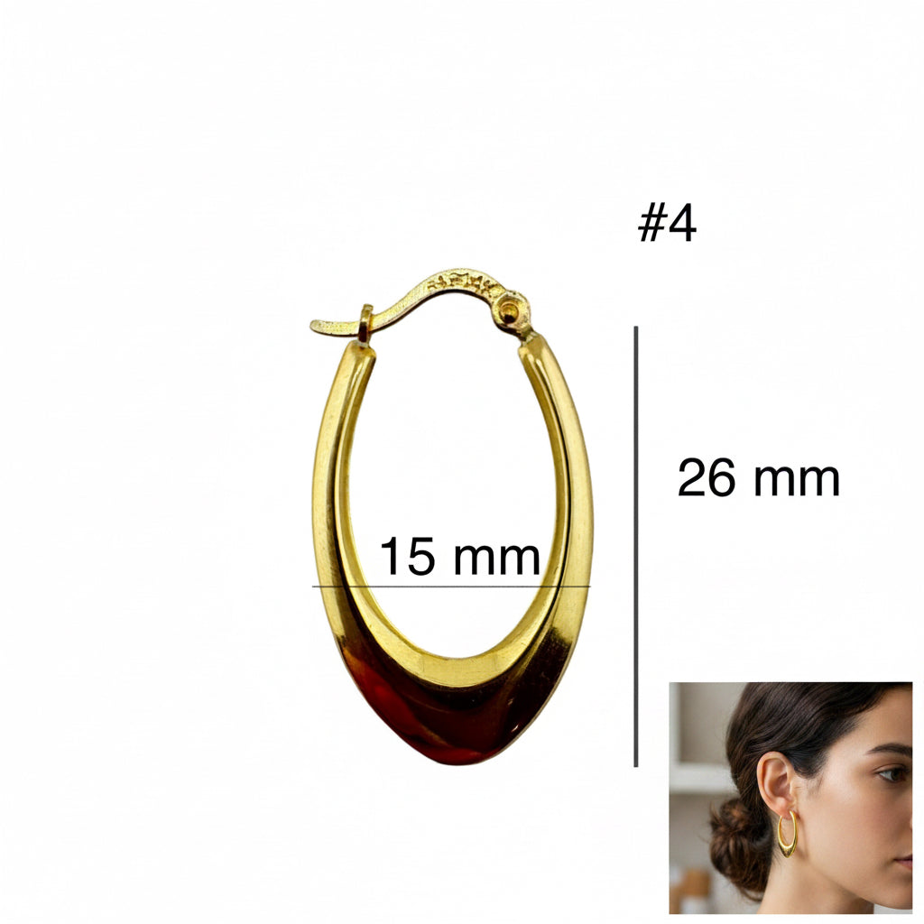 Argolla en oro 14K con diseño ovalado mediano, medida 15 x 26 mm, elegante y versátil para uso diario o formal, TuOro.
