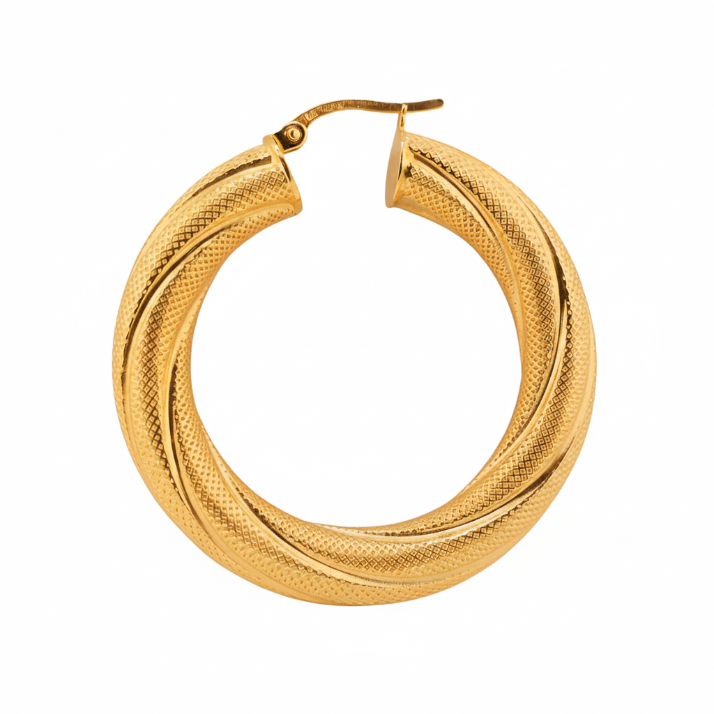 Argollas torcidas satinadas de oro 14K – Grosor 6 mm