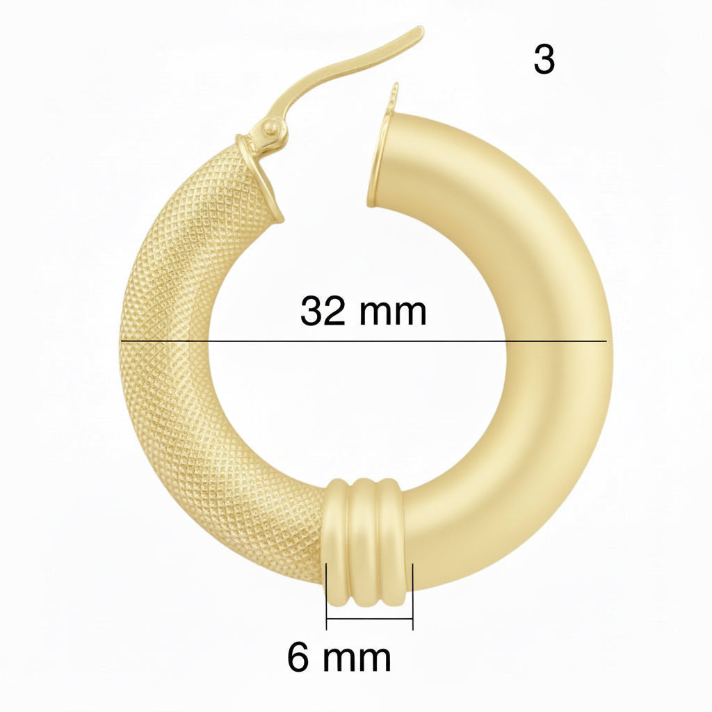 Argollas gruesas de oro 14K con acabado mixto: liso y satinado (6 mm) - Joyería TuOro