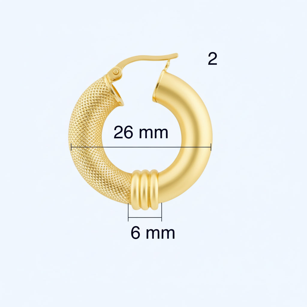 Argollas gruesas de oro 14K con acabado mixto: liso y satinado (6 mm) - Joyería TuOro