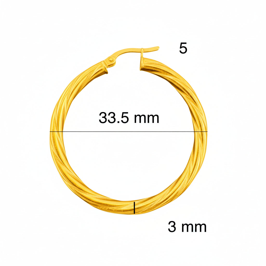 Argollas torcidas lisas de oro 14K  3 mm medidas 33.5 mm TuOro