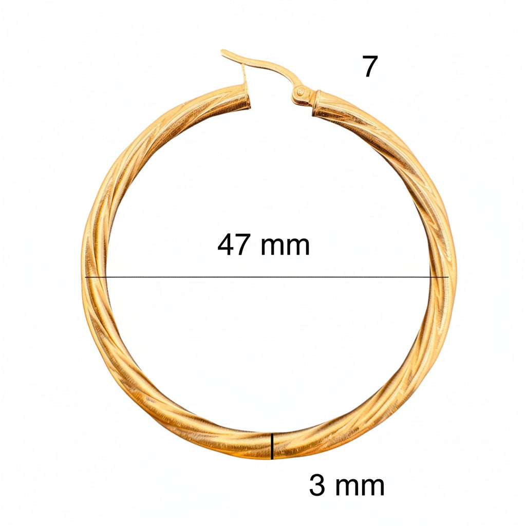 Argollas torcidas lisas de oro 14K  3 mm medidas 47 mm TuOro