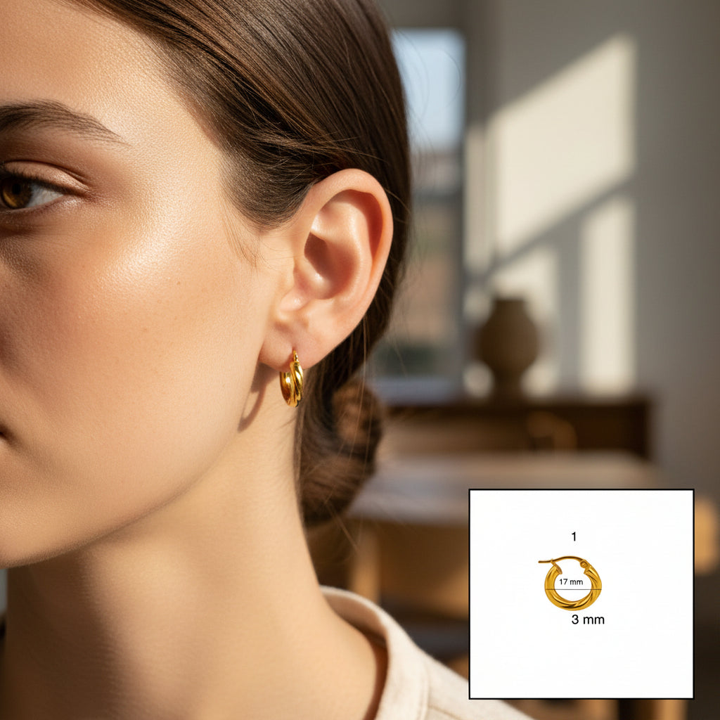 Argollas torcidas lisas de oro 14K – 3 mm medidaas 17 mm TuOro