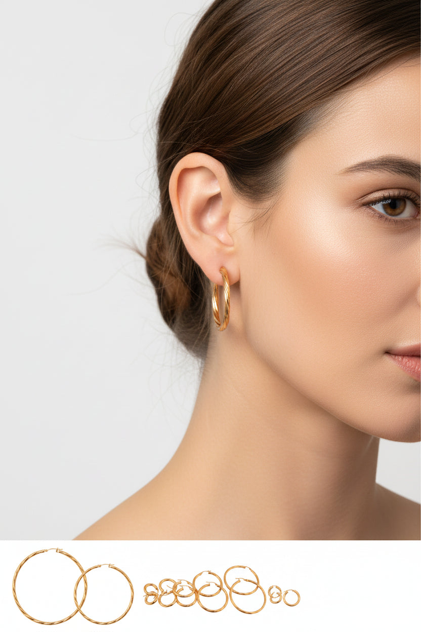Argollas torcidas lisas de oro 14K  3 mm varias medidas para comparar TuOro