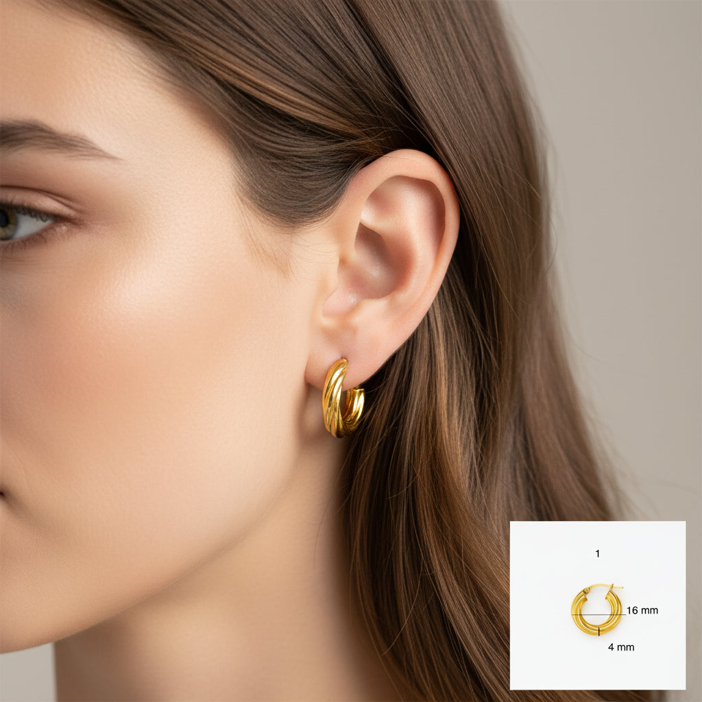 Argollas torcidas lisas de oro 14K – Grosor 4 mm, varias medidas disponibles - Joyería TuOro