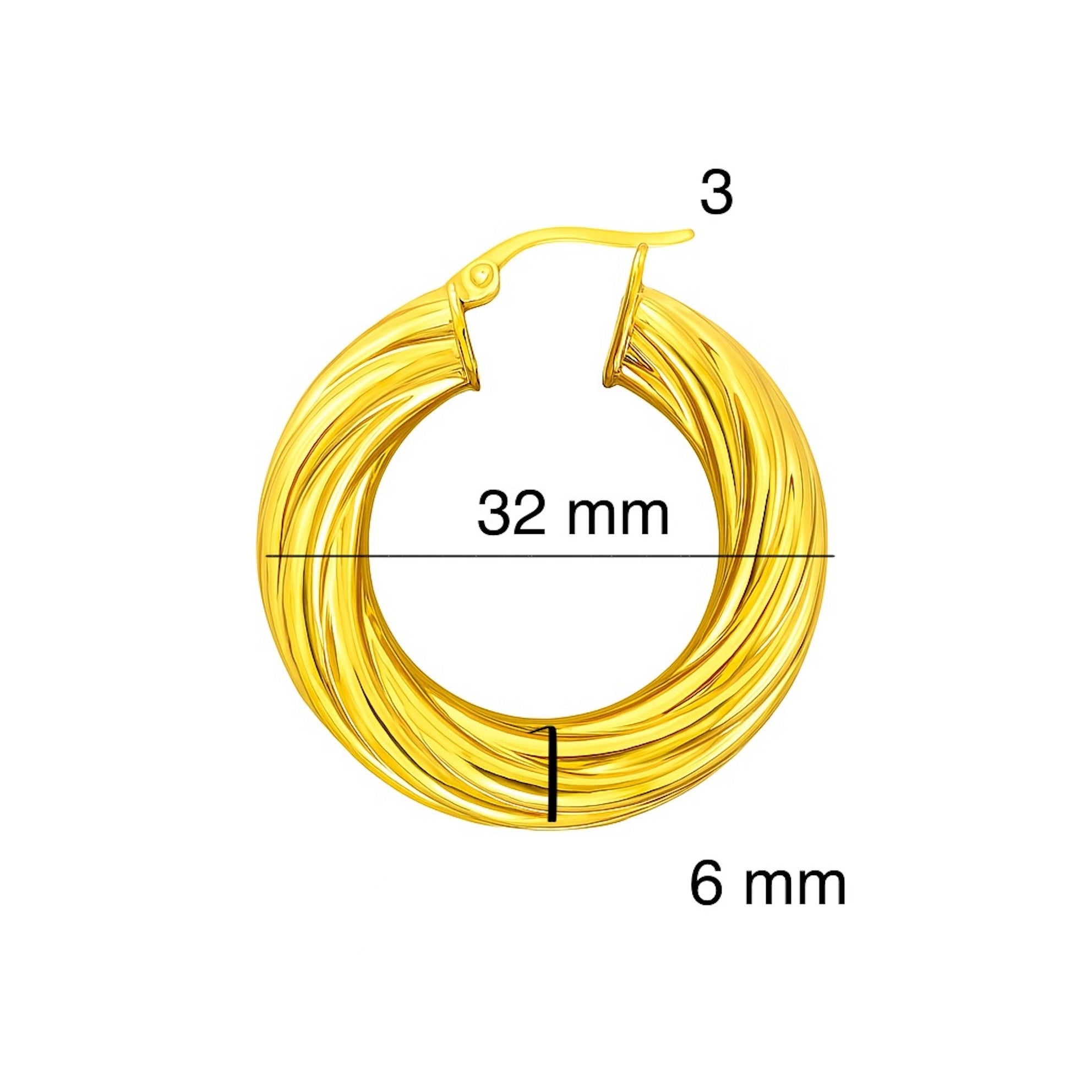Argollas torcidas lisas de oro 14k – Grosor 6 mm - Joyería TuOro