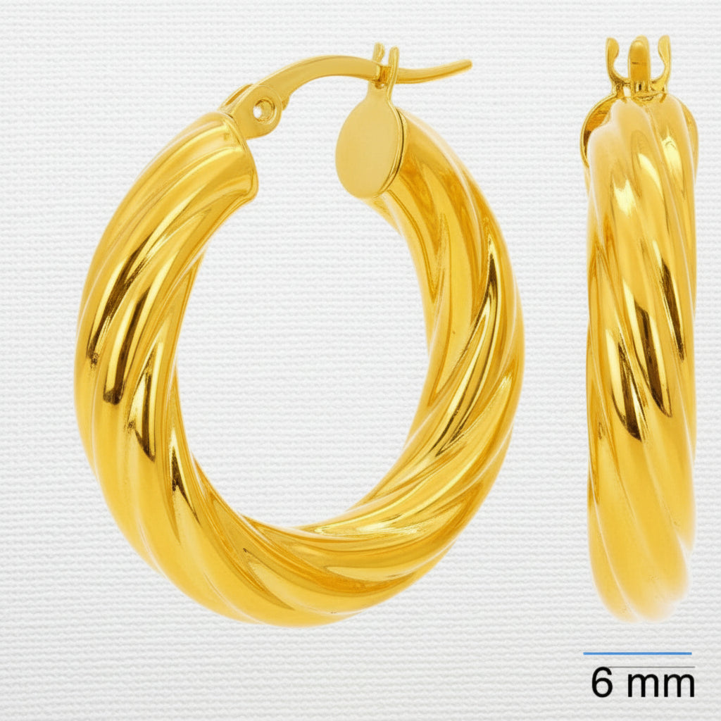 Argollas torcidas lisas de oro 14k – Grosor 6 mm - Joyería TuOro