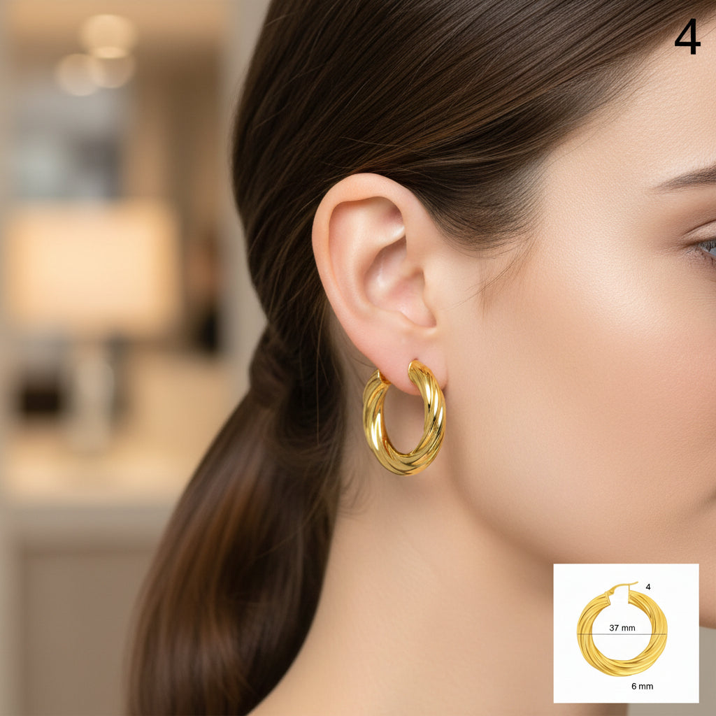 Argollas torcidas lisas de oro 14k – Grosor 6 mm - Joyería TuOro