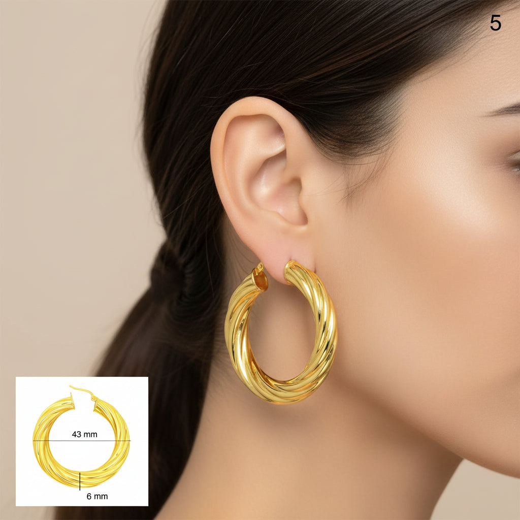 Argollas torcidas lisas de oro 14k – Grosor 6 mm - Joyería TuOro