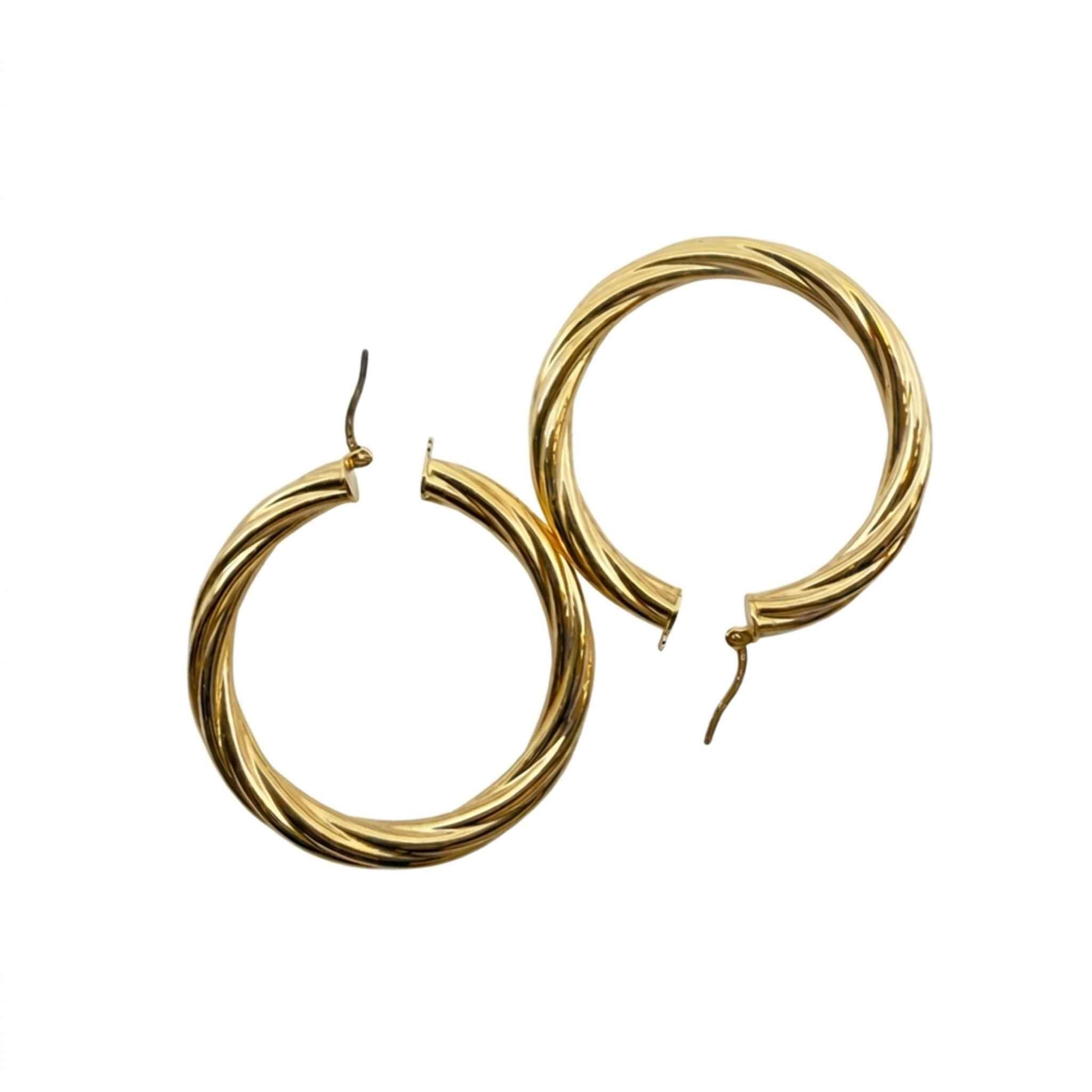 Par de Argollas Torcidas Lisas en Oro 10K 4.8 mm con diseño grueso y torcido sobre fondo blanco.