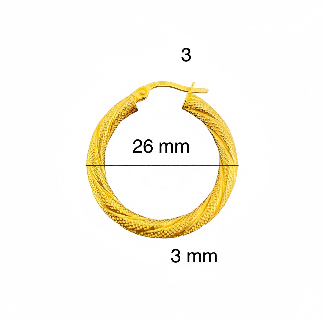 Argollas torcidas satinadas de oro 14K – Grosor 3 mm - Joyería TuOro