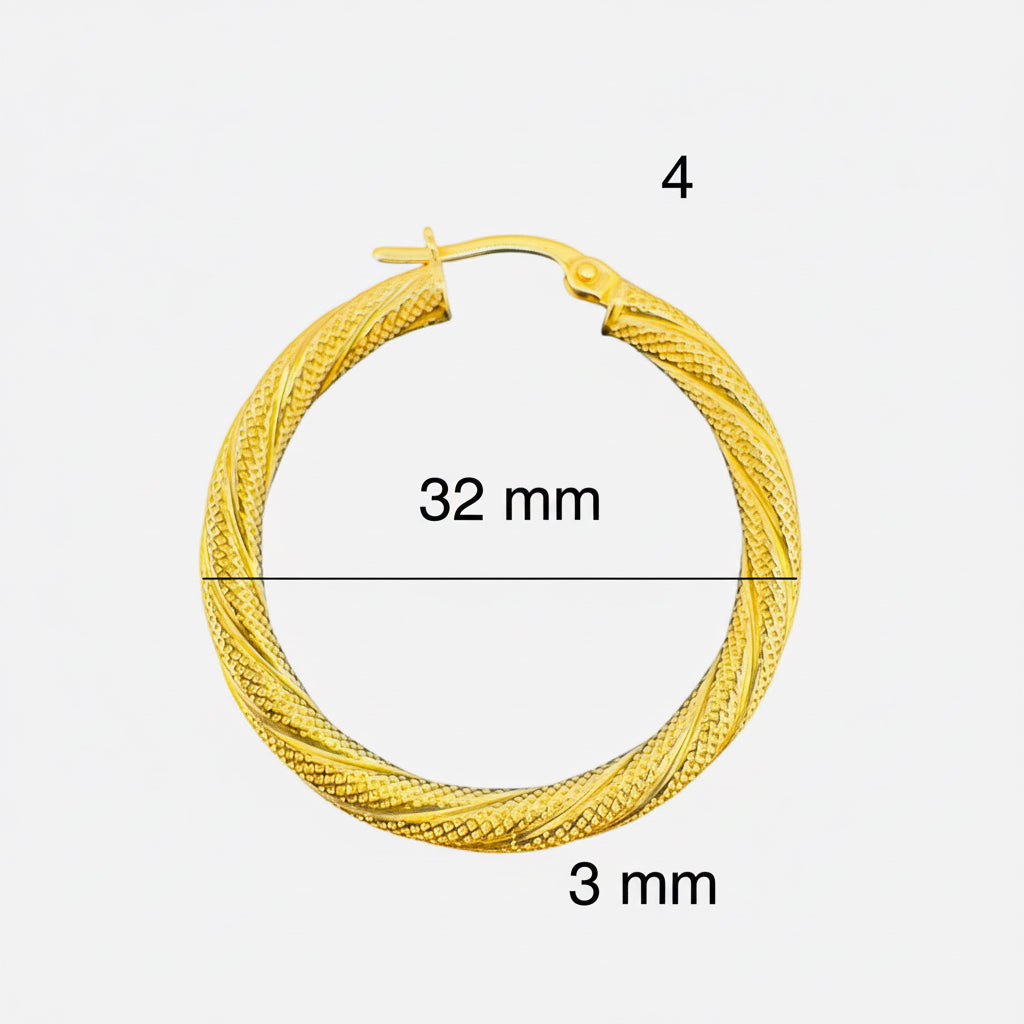 Argollas torcidas satinadas de oro 14K – Grosor 3 mm - Joyería TuOro