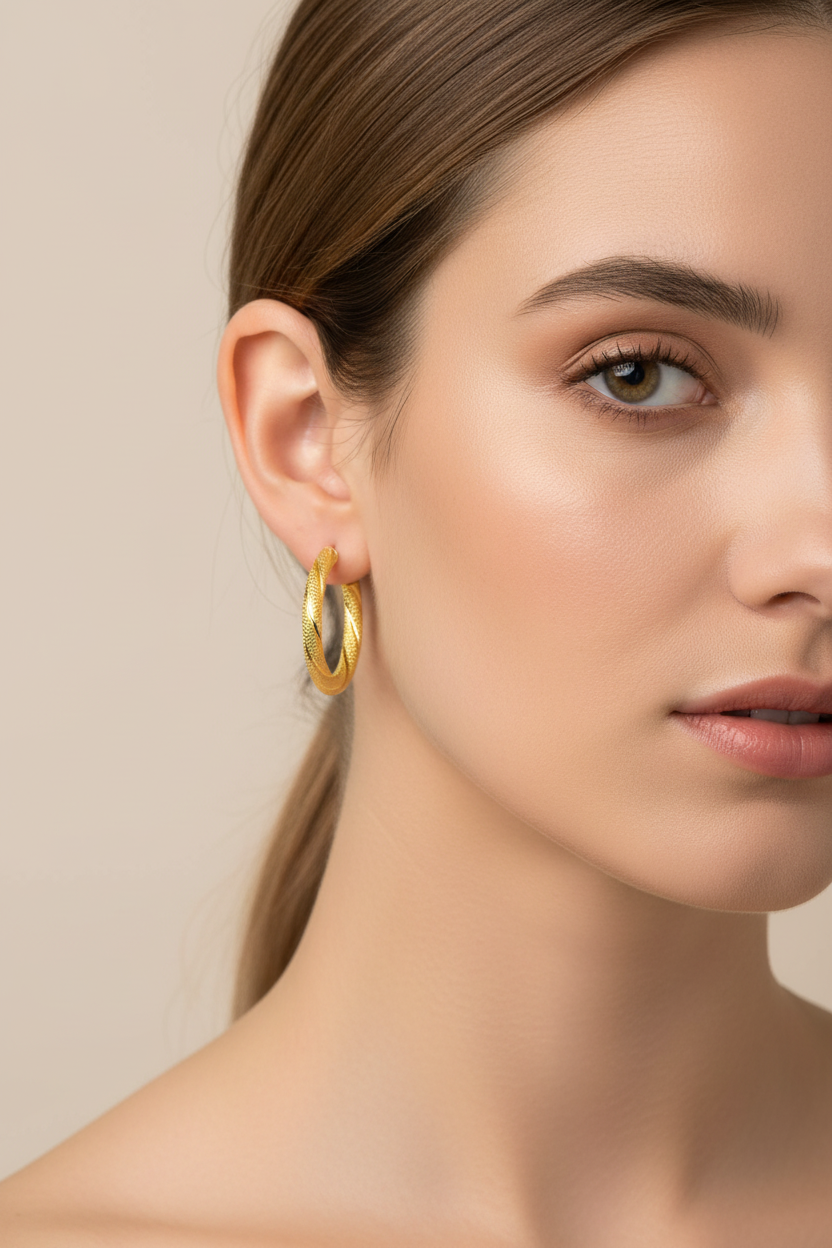 Argollas torcidas satinadas de Oro 14K 4 mm