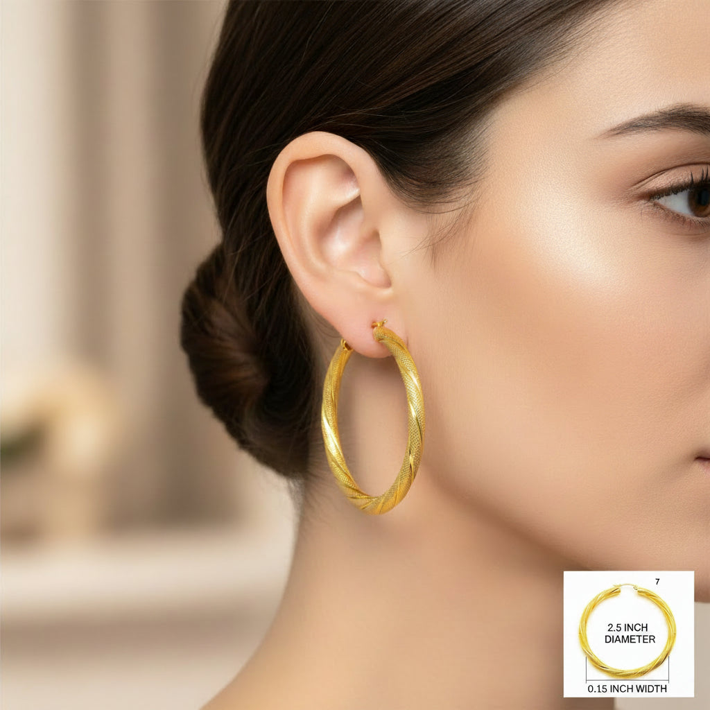 Argollas torcidas satinadas de oro 14K, grosor 4 mm, varios tamaños - Joyería TuOro